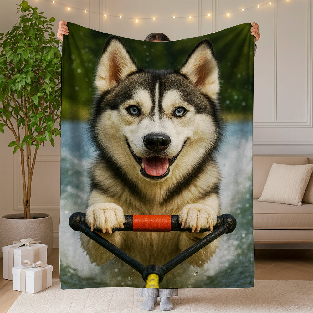 Custom Photo Water Ski Dog BlanketGift For Dog Lovers