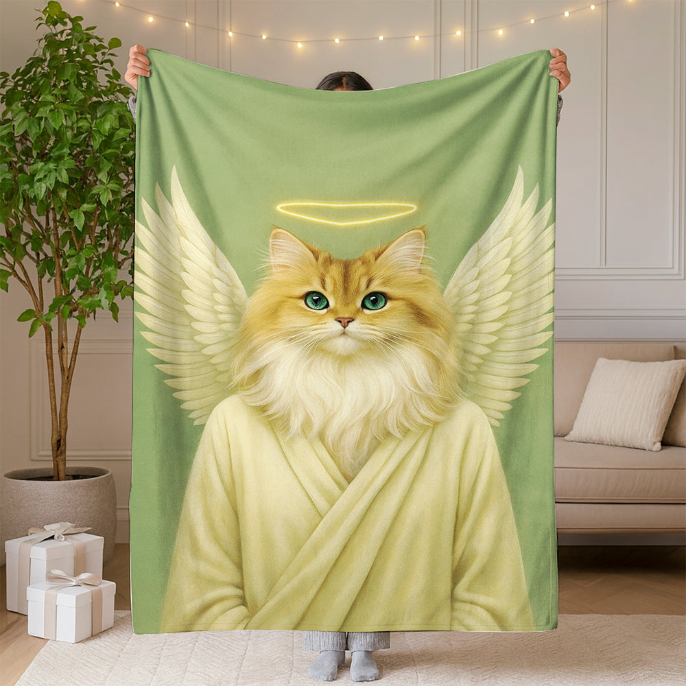 Custom Photo Angel Cat  Blanket Memorial Gift For Cat Lover