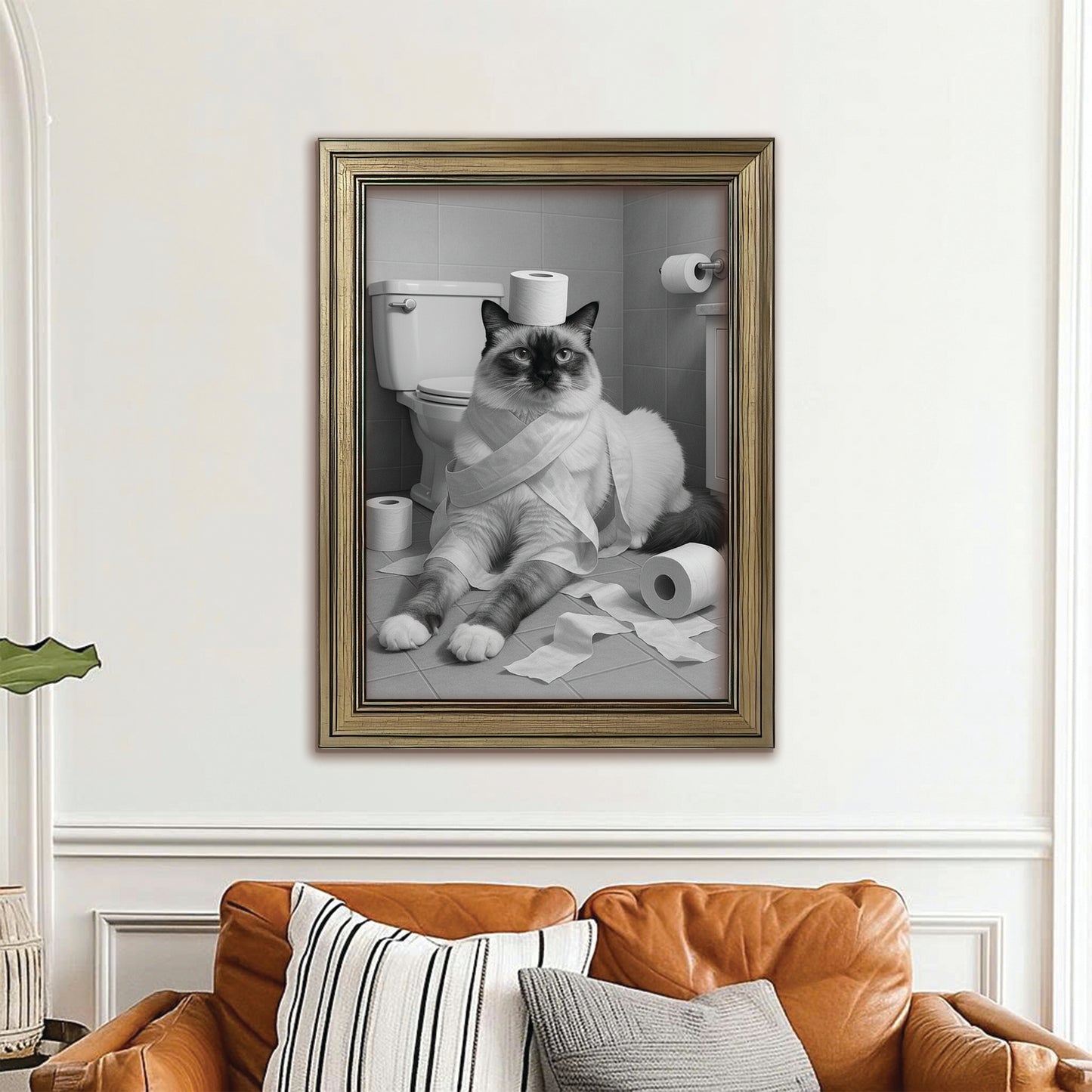 Custom Photo Cat Bathroom Style 16 Canvas Framed Wall Art Gift For Cat Lovers