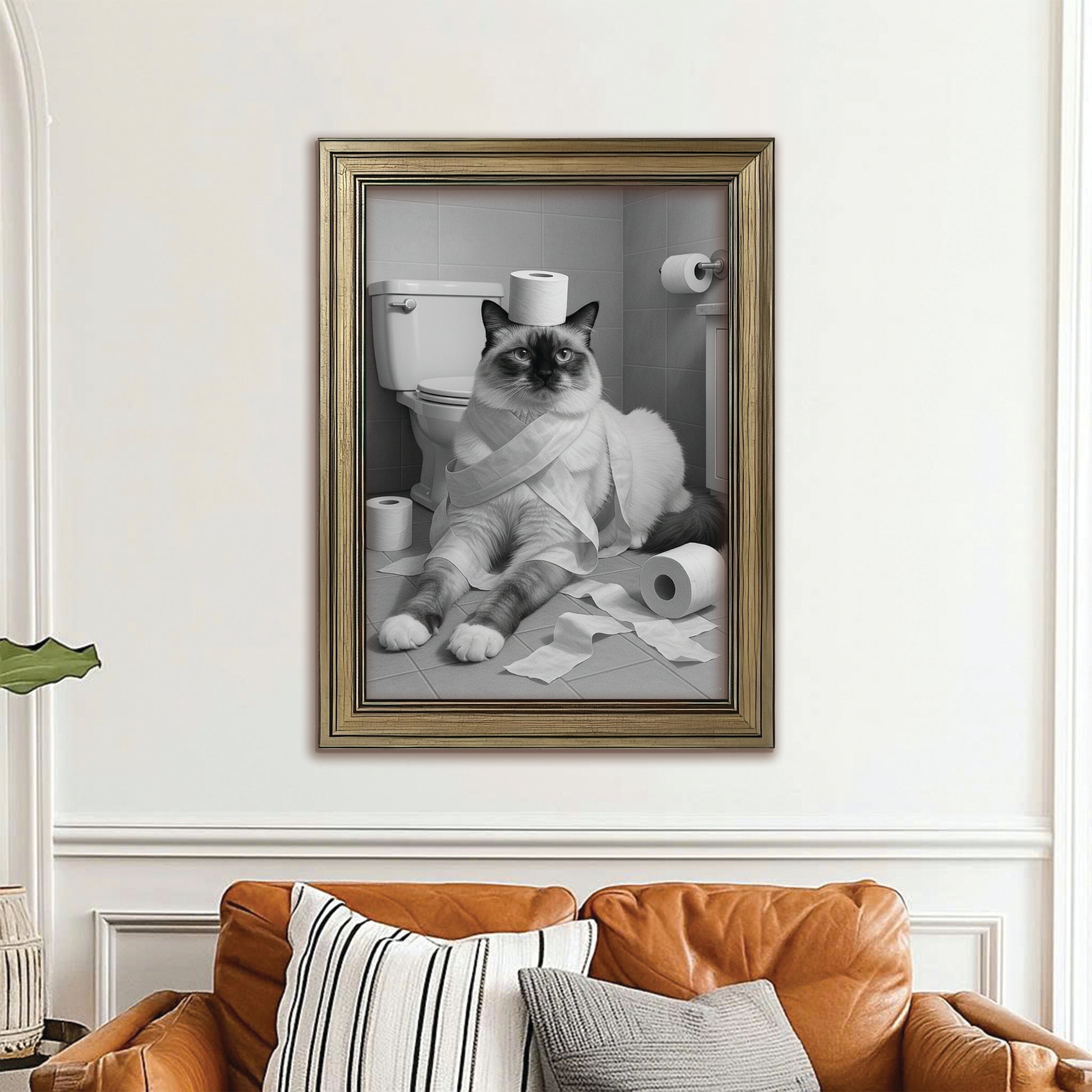 Custom Photo Cat Bathroom Style 16 Canvas Framed Wall Art Gift For Cat Lovers