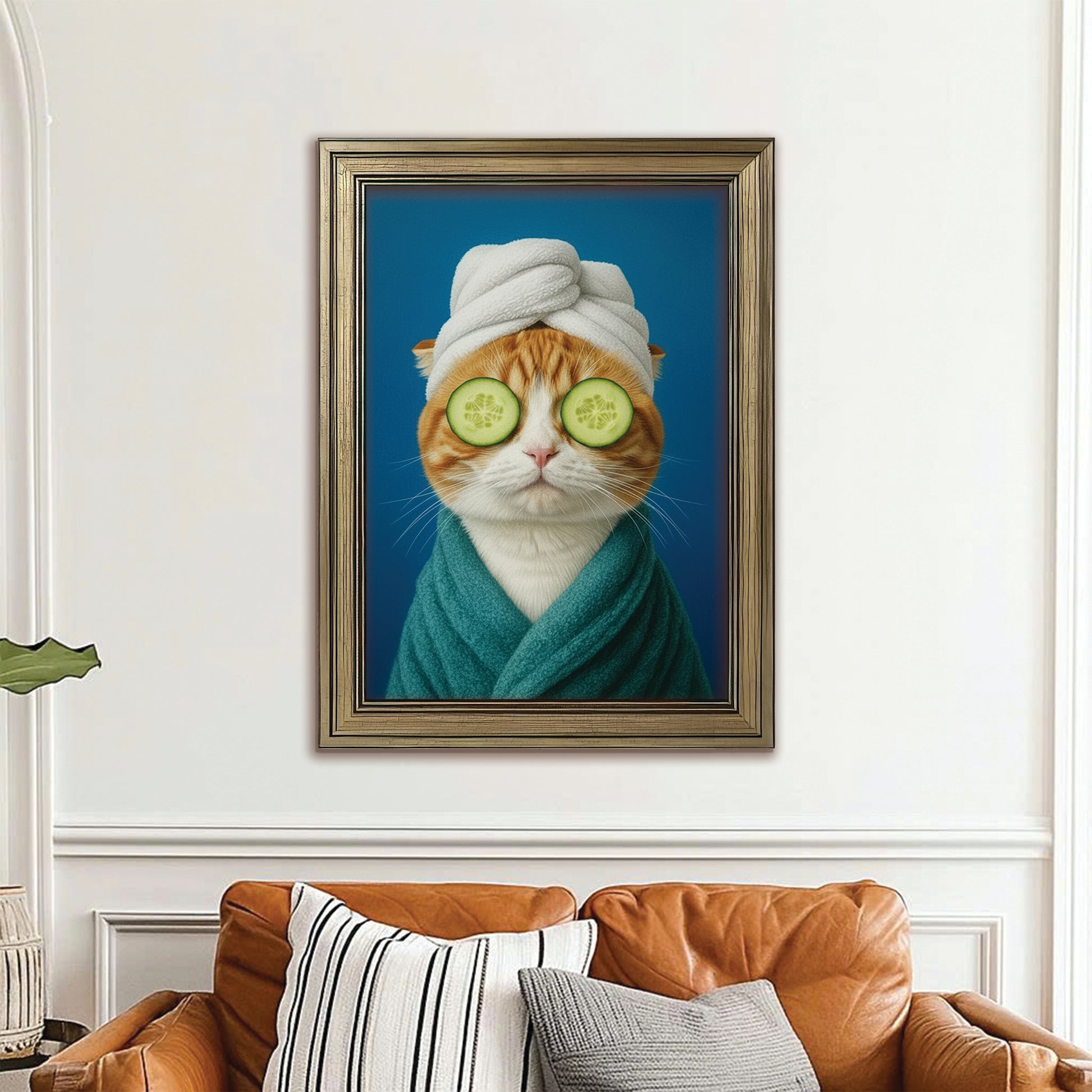 Custom Photo Cat Bathroom Style 21 Canvas Framed Wall Art Gift For Cat Lovers
