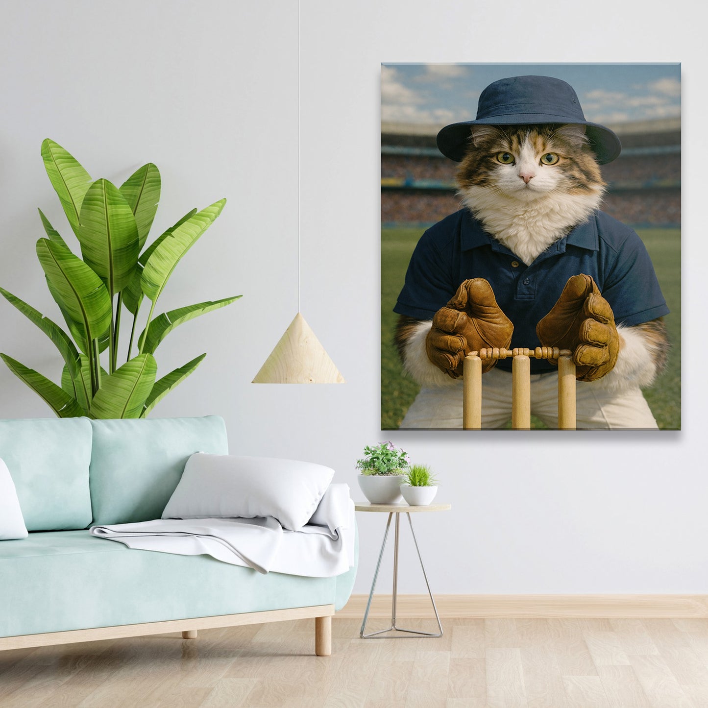 Custom Photo Cricket Player Cat Canvas Gift For Cat Lovers