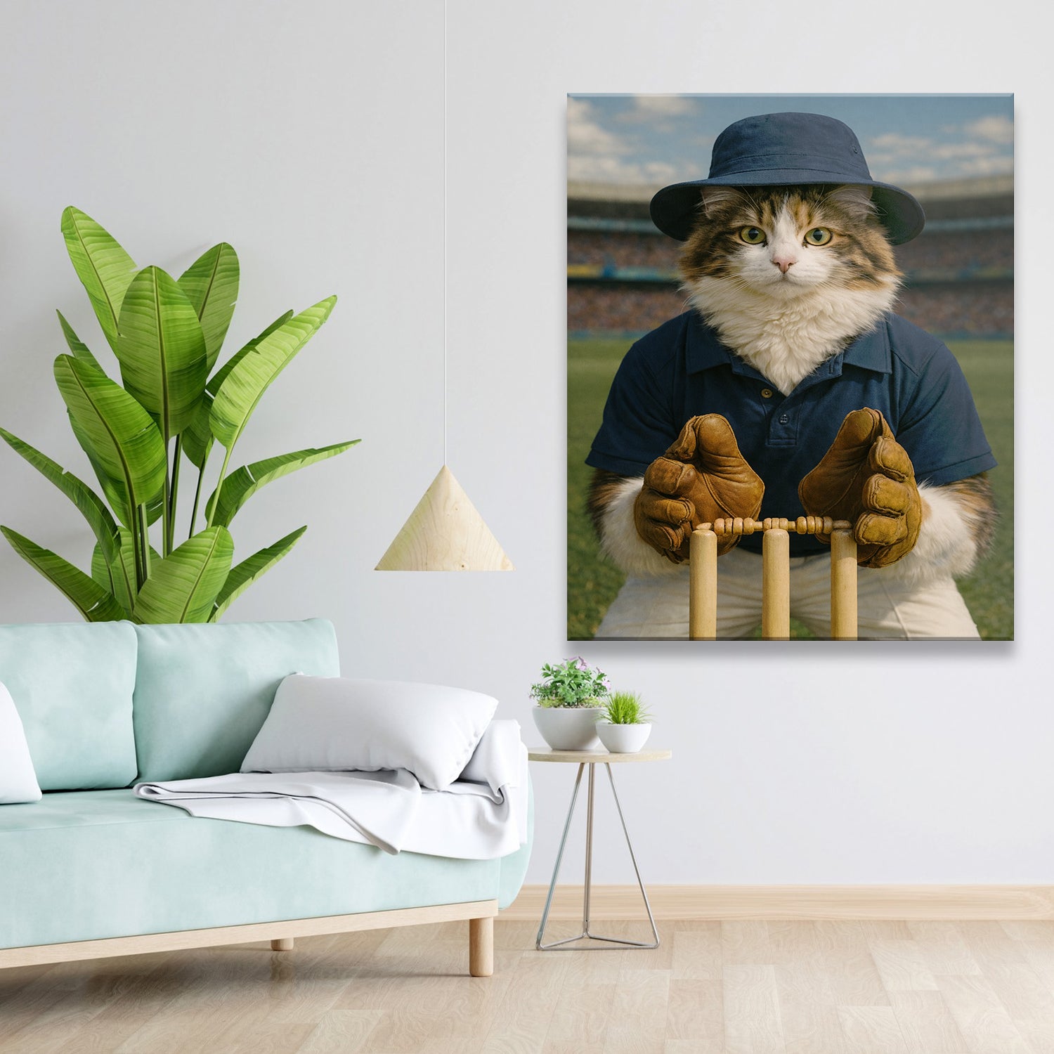 Custom Photo Cricket Player Cat Canvas Gift For Cat Lovers
