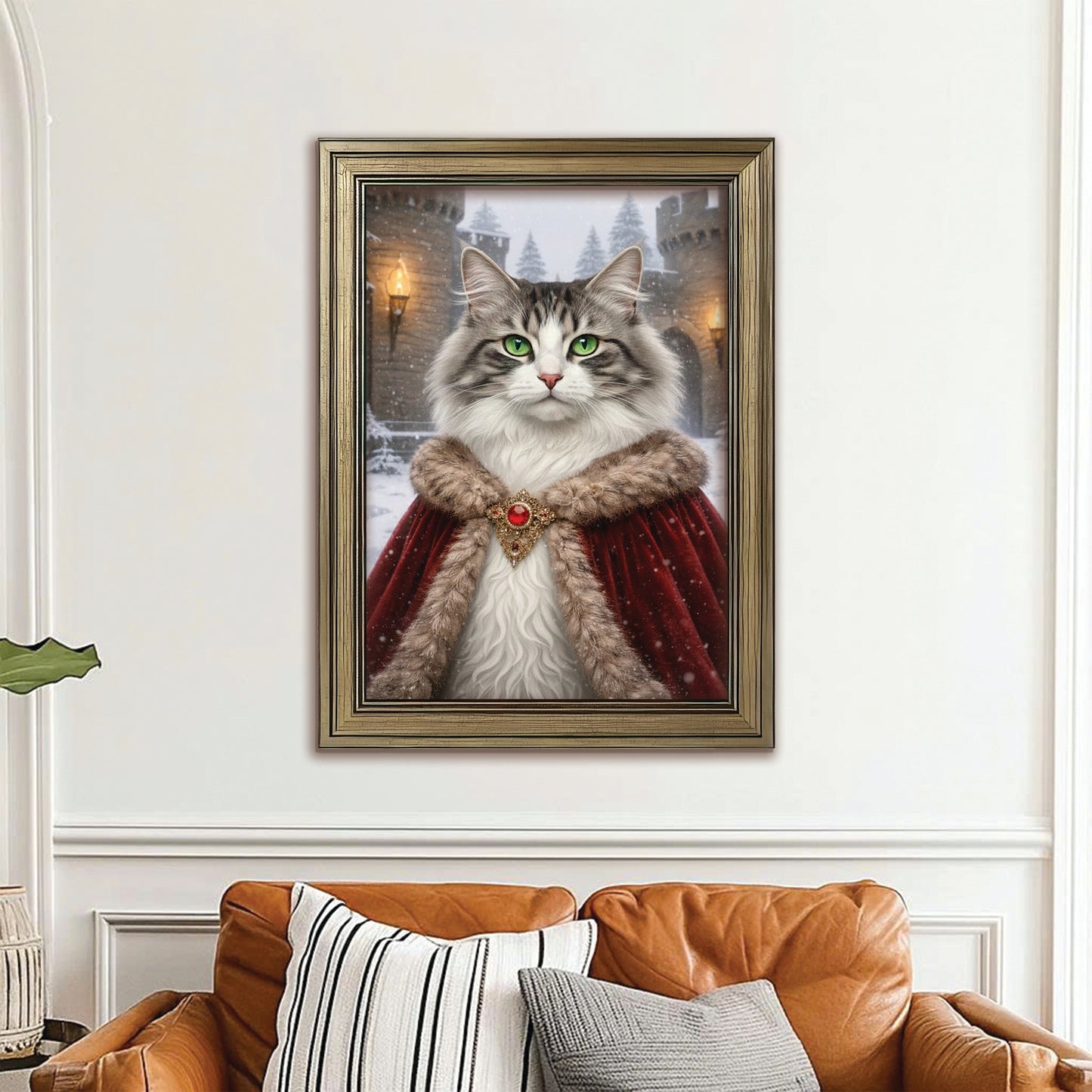 Custom Photo Winter King Royal Canvas Framed Wall Art Gift For Cat Lovers