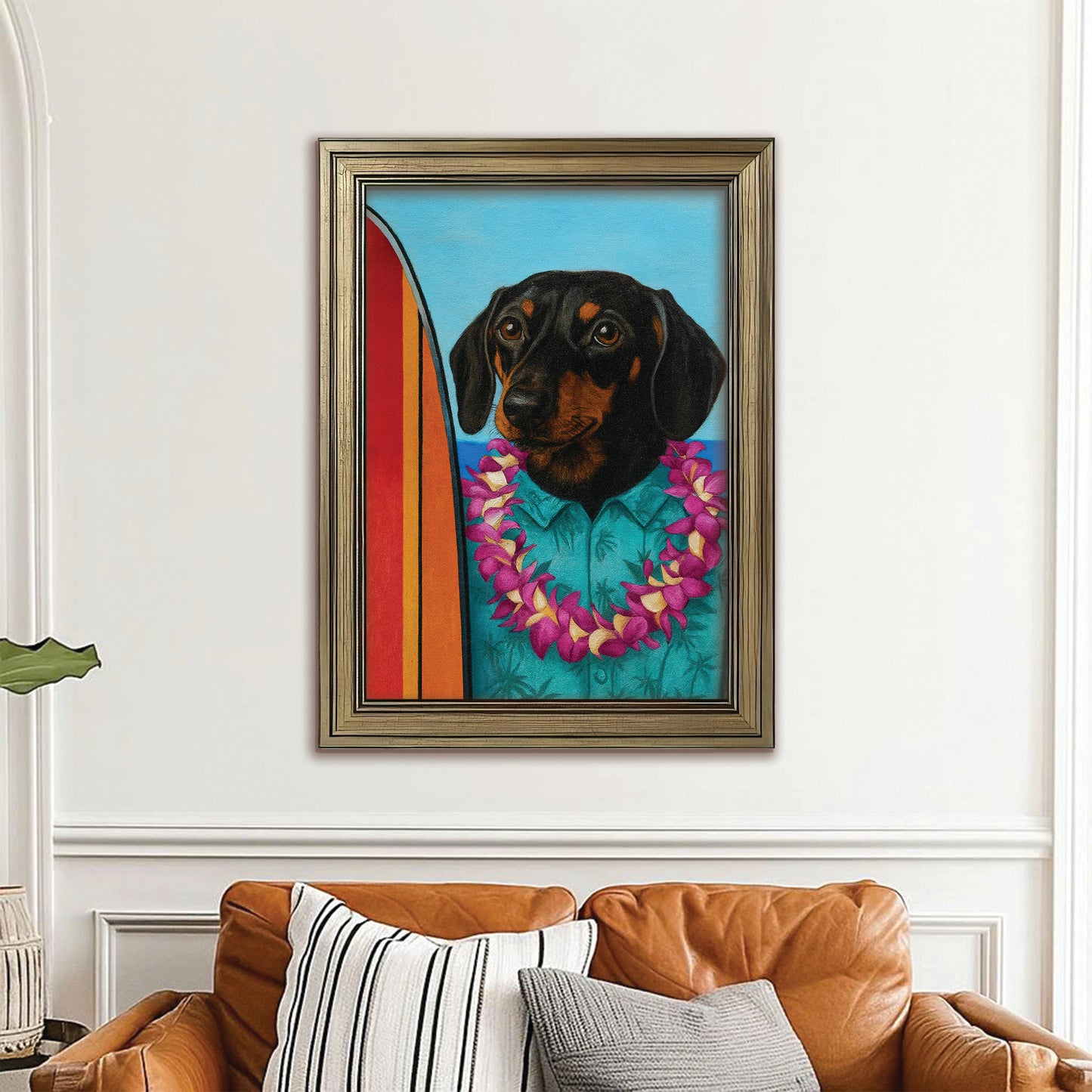 Custom Photo Surfer Dog Canvas Framed Wall Art Gift For Dog Lovers