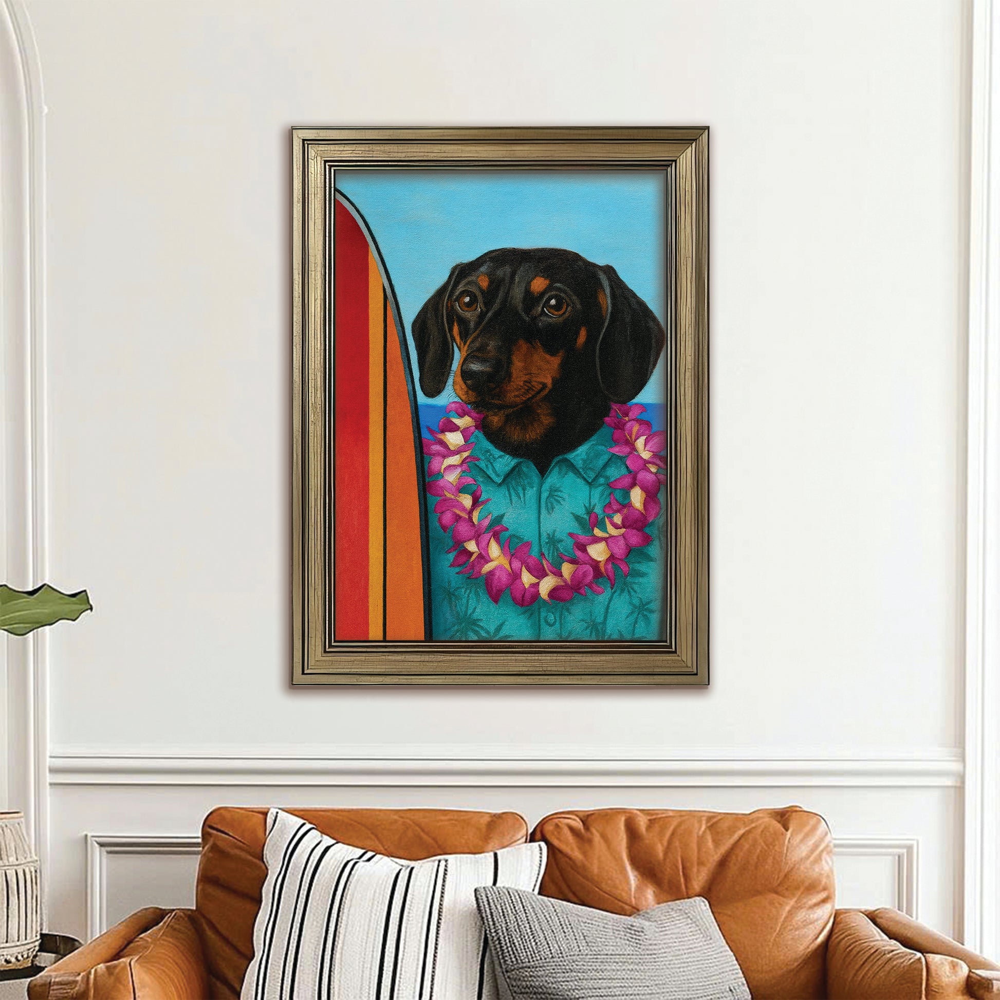 Custom Photo Surfer Dog Canvas Framed Wall Art Gift For Dog Lovers