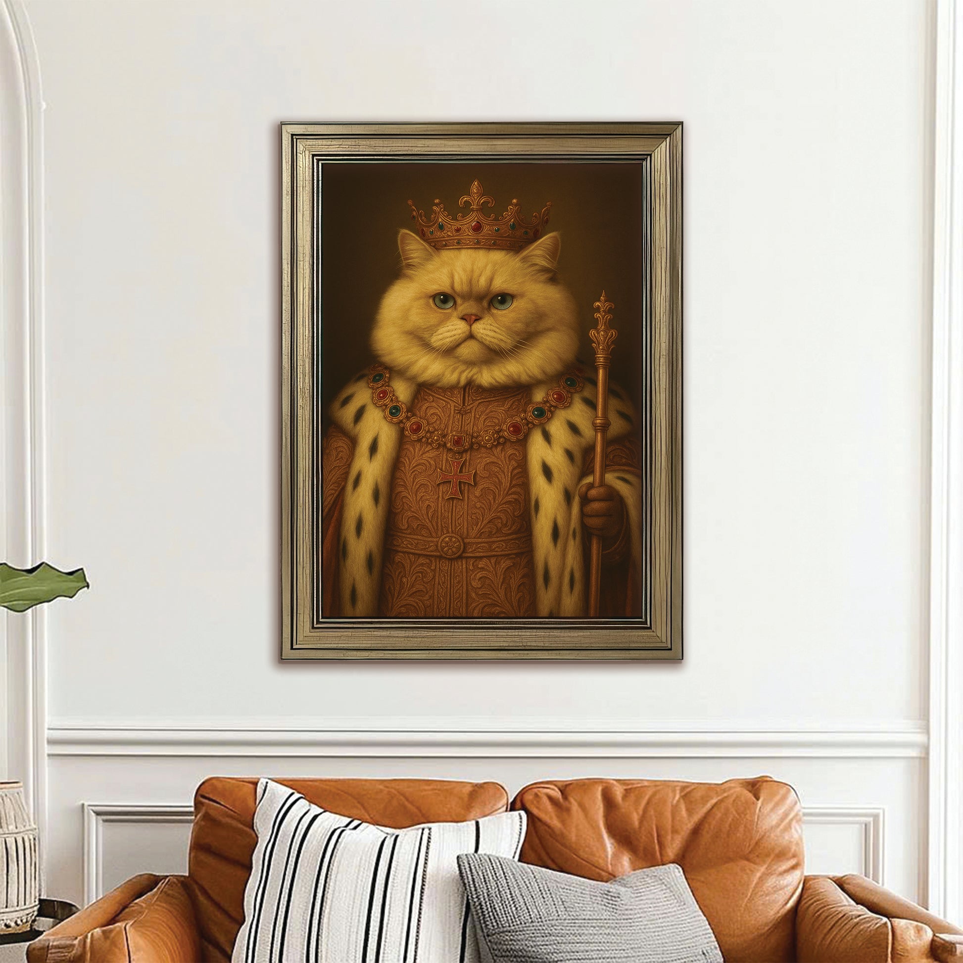Custom Photo Cat King Royal Canvas Framed Wall Art _ Gift For Cat Lovers