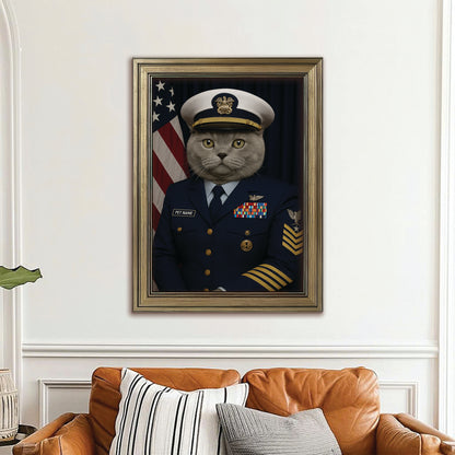 Custom Cat Photo Us Navy Canvas Framed Wall Art _ Gift For Cat Lovers