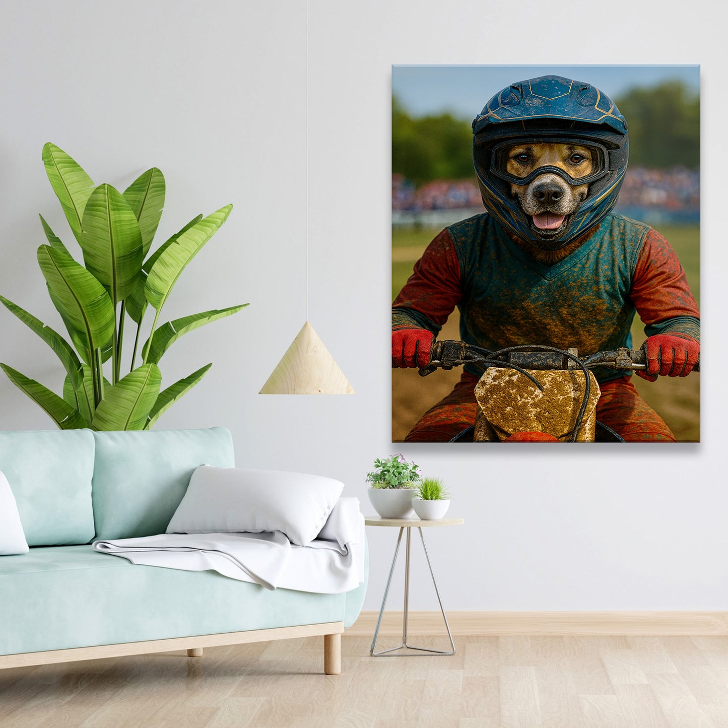 Custom Photo Dirt Bike Dog Canvas Gift For Dog Lovers