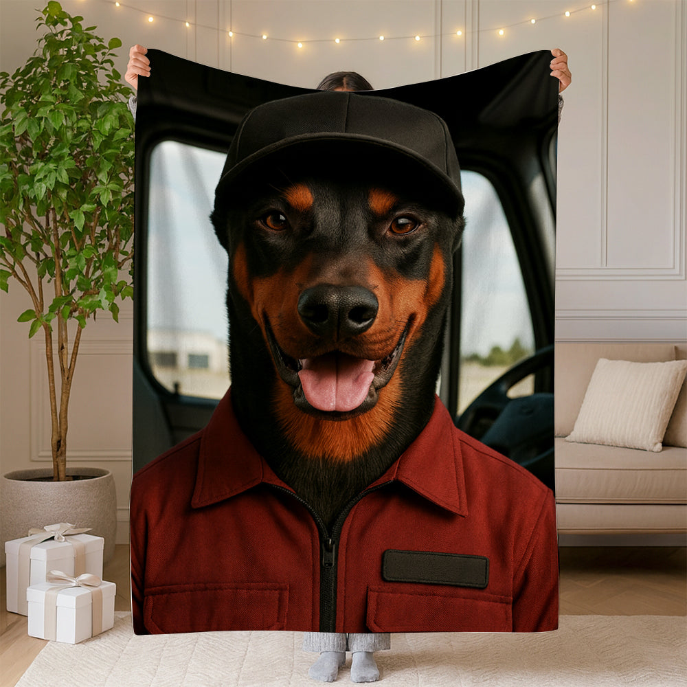 Custom Photo Trucker Driver Dog BlanketGift For Dog Lovers