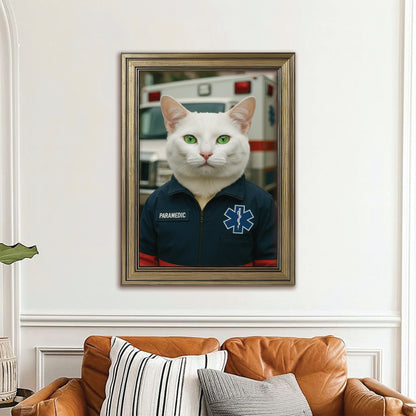 Custom Photo Paramedic Emt Cat Canvas Framed Wall Art Gift For Cat Lovers