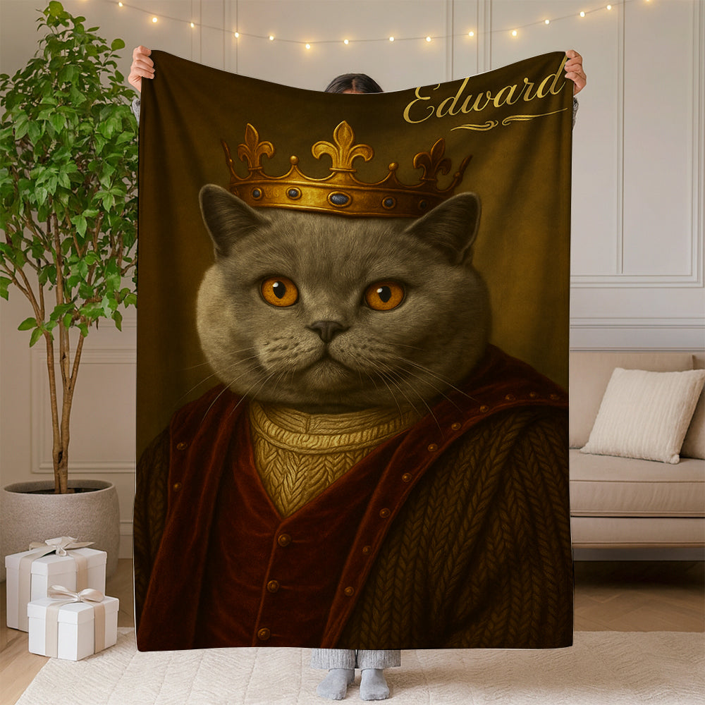 Custom Photo Crown King Cat Blanket Gift For Cat Lovers