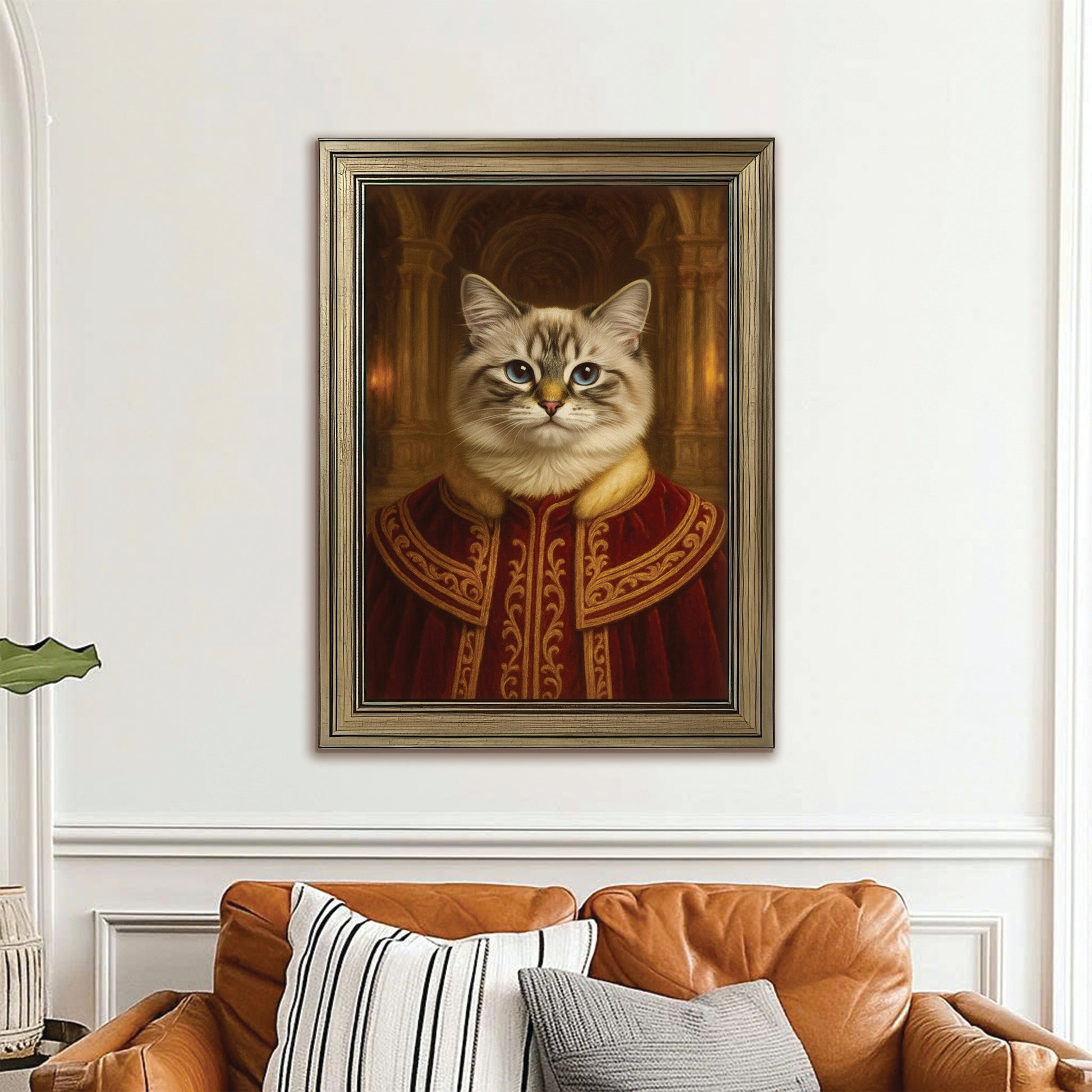Custom Photo King Royal Cat Style 01 Canvas Framed Wall Art Gift For Cat Lovers