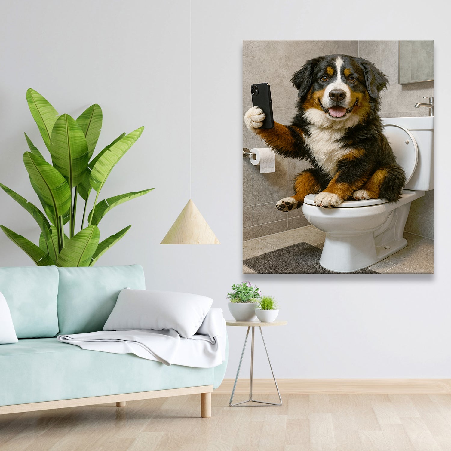 Custom Photo Dog Sefie Bathroom Canvas Gift For Dog Lover
