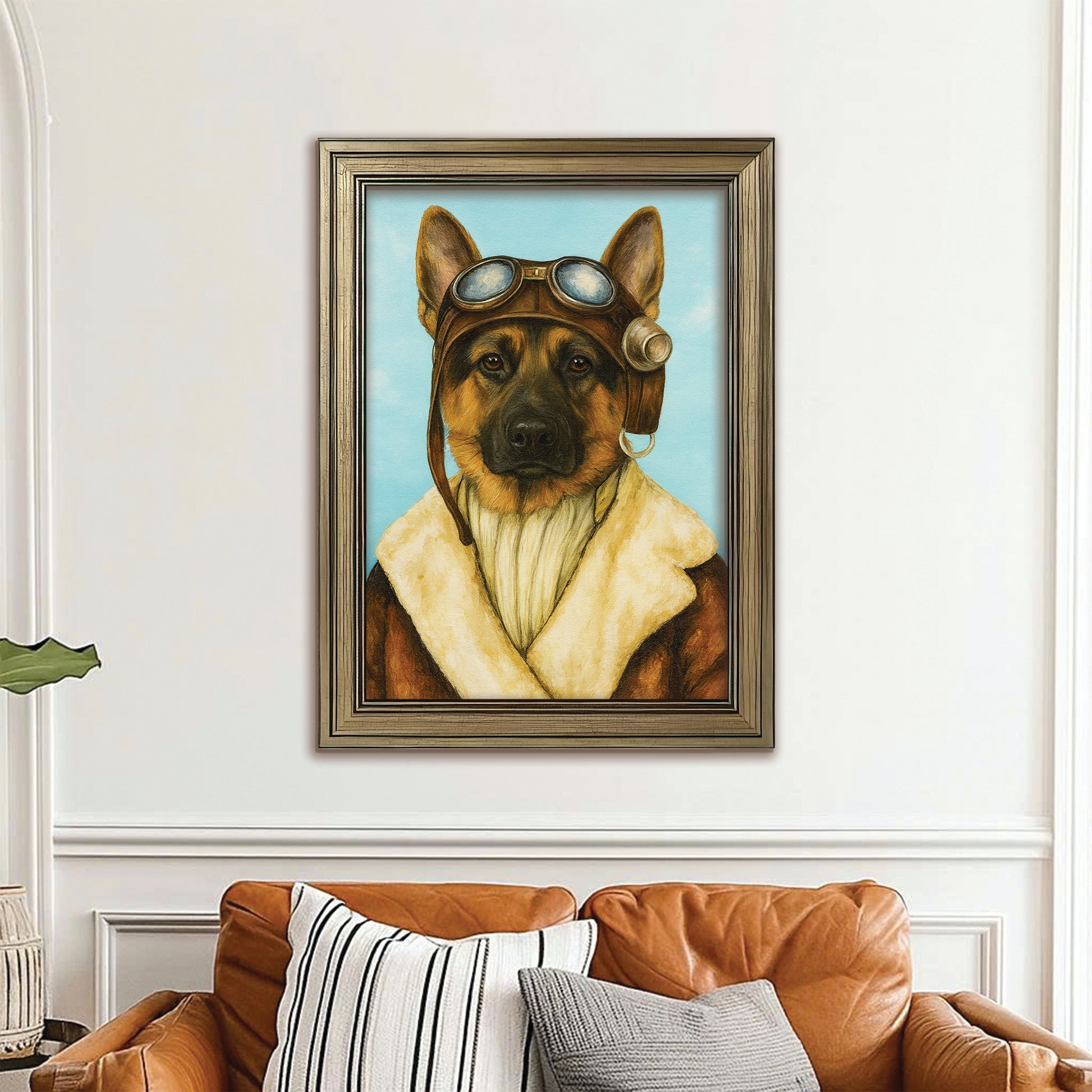 Custom Photo Portrait Pilot Canvas Framed Wall Art Gift For Dog Lovers