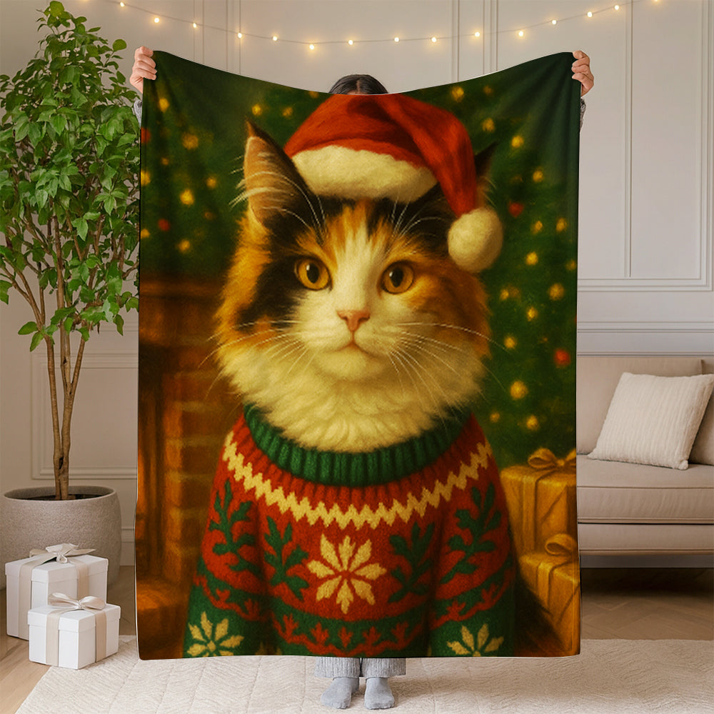 Custom Photo Cat Christmas Oufit Blanket
