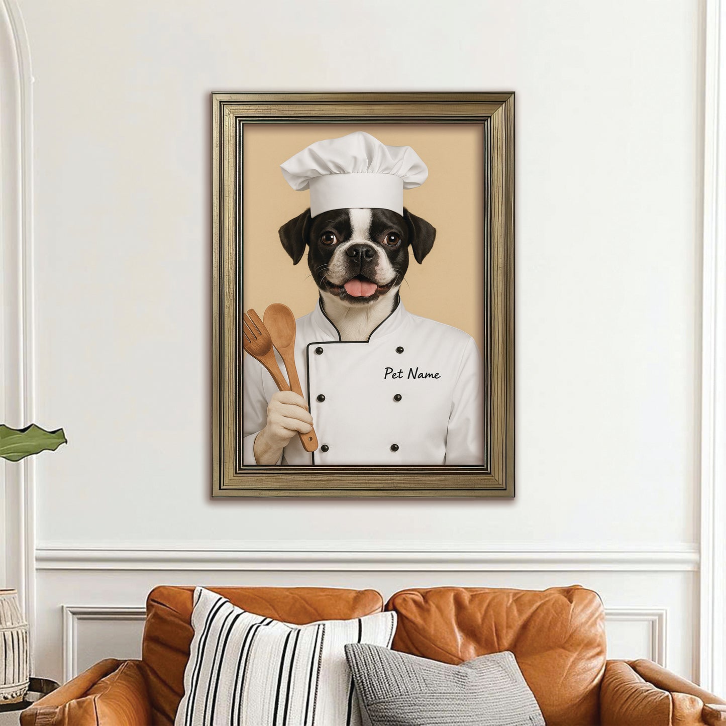 Custom Dog Chef Potrait Canvas Framed Wall Art Gift For Dog Lovers