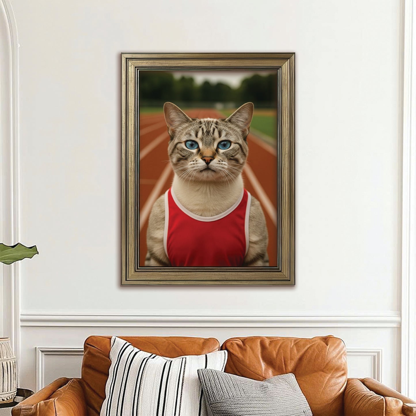 Custom Photo Runner Cat Canvas Framed Wall Art Gift For Cat Lovers