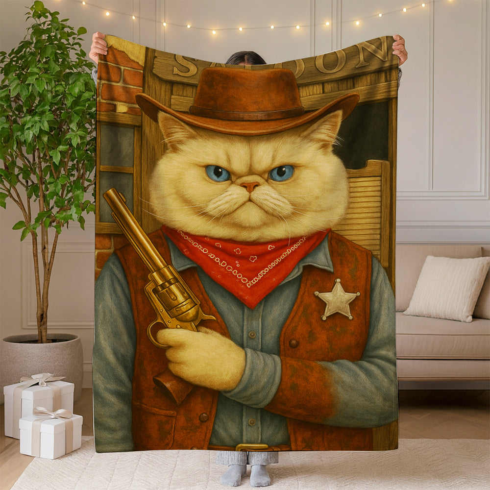 Custom Photo Cat Cowboy Blanket