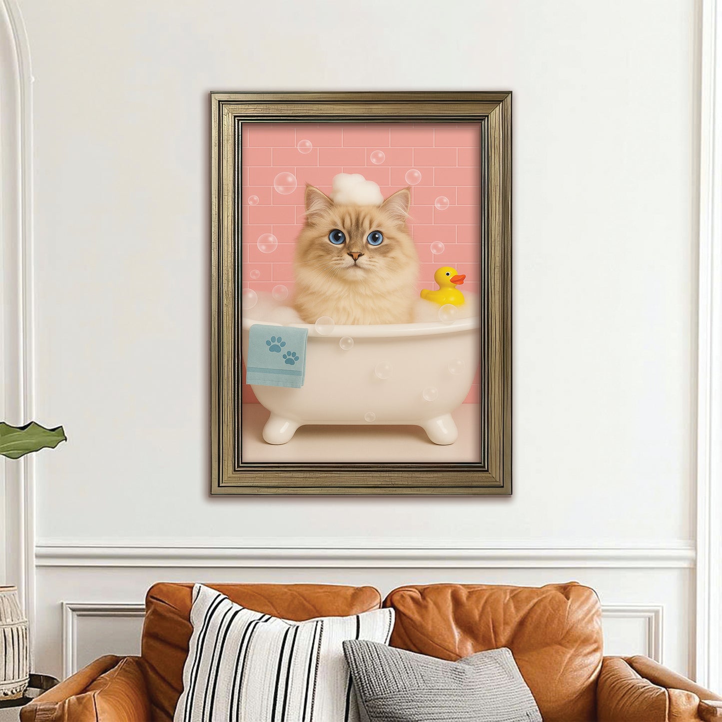 Custom Photo Cat In Bath Canvas Framed Wall Art Gift For Cat Lovers