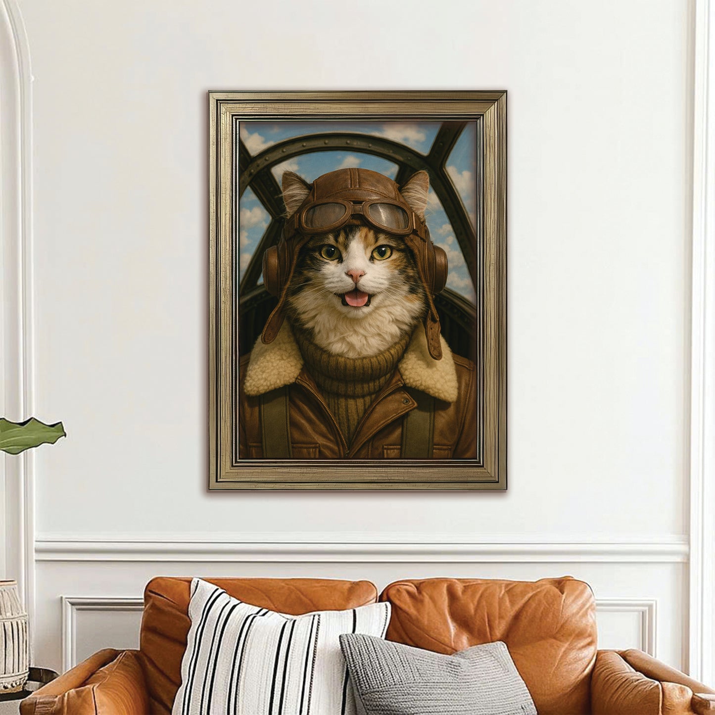 Custom Photo Pilot Cat Canvas Framed Wall Art Gift For Cat Lover