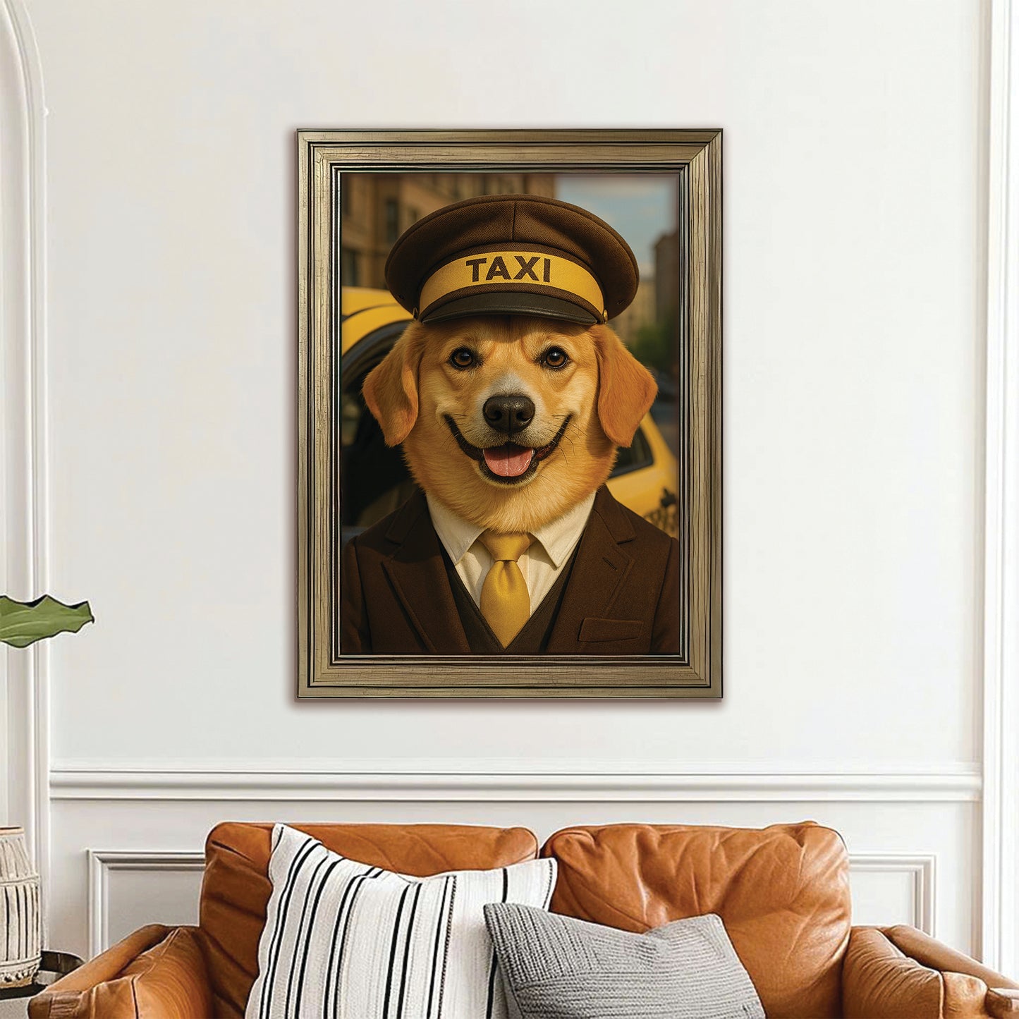 Custom Photo Taxi Driver Dog Canvas Framed Wall Art Gift For Dog Lovers