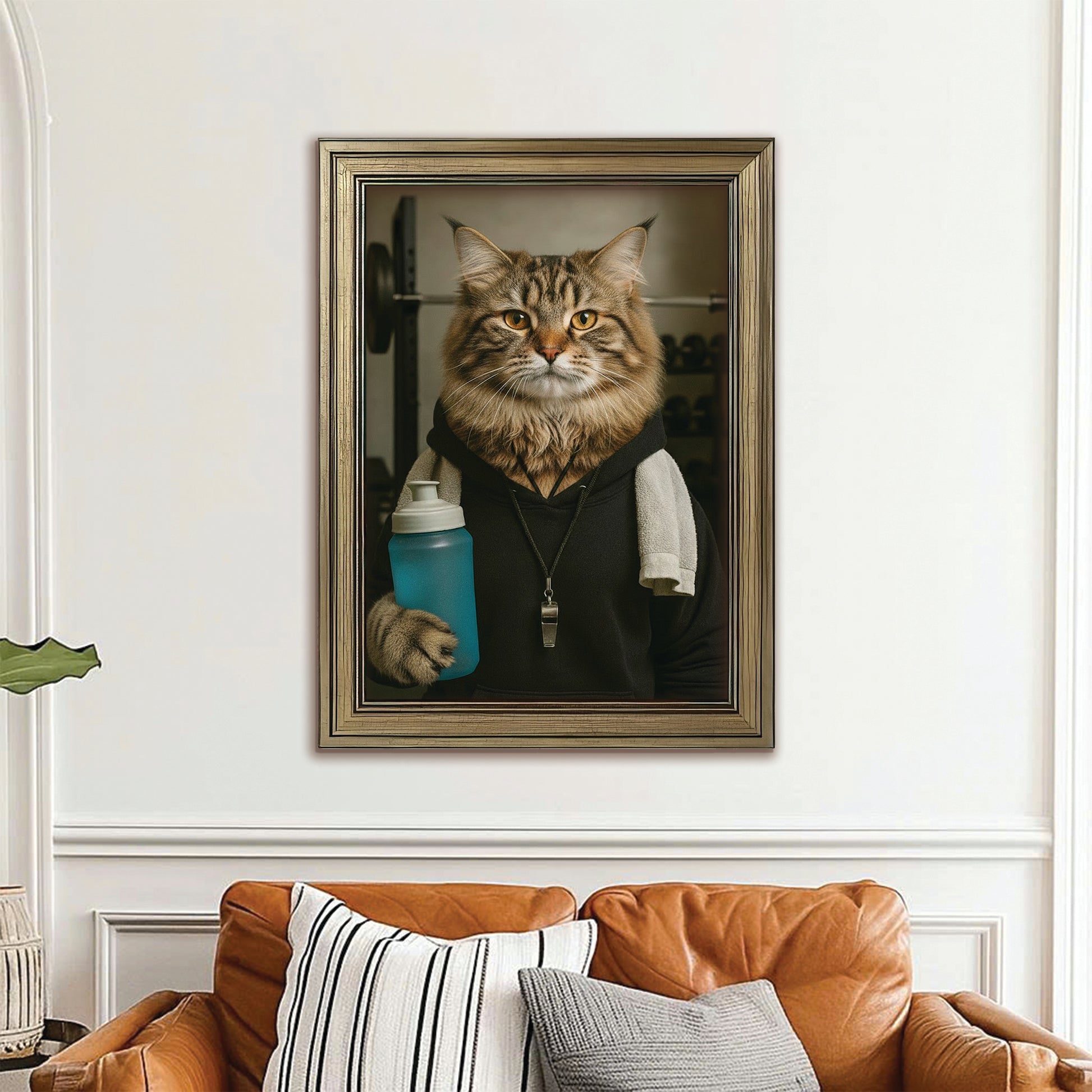 Custom Photo Personal Trainer Cat Canvas Framed Wall Art Gift For Cat Lovers