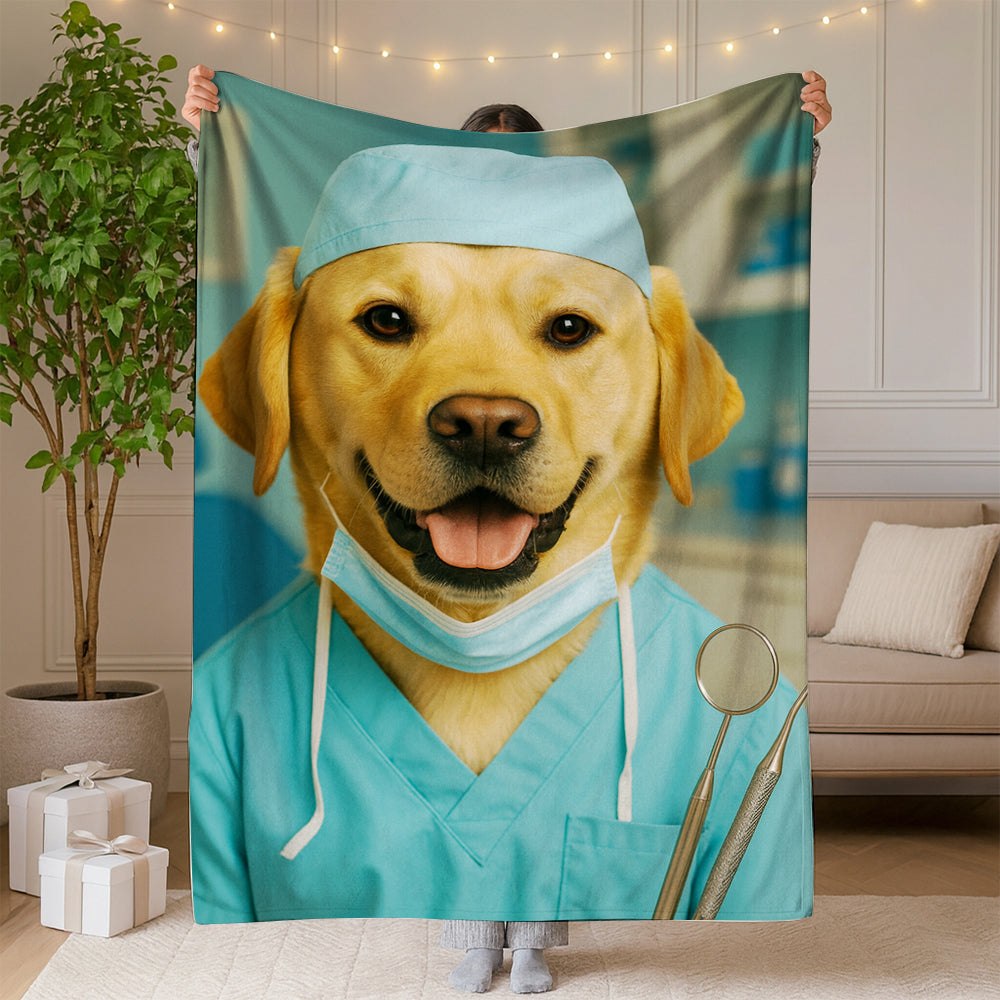 Custom Photo Dentist Dog BlanketGift For Dog Lover