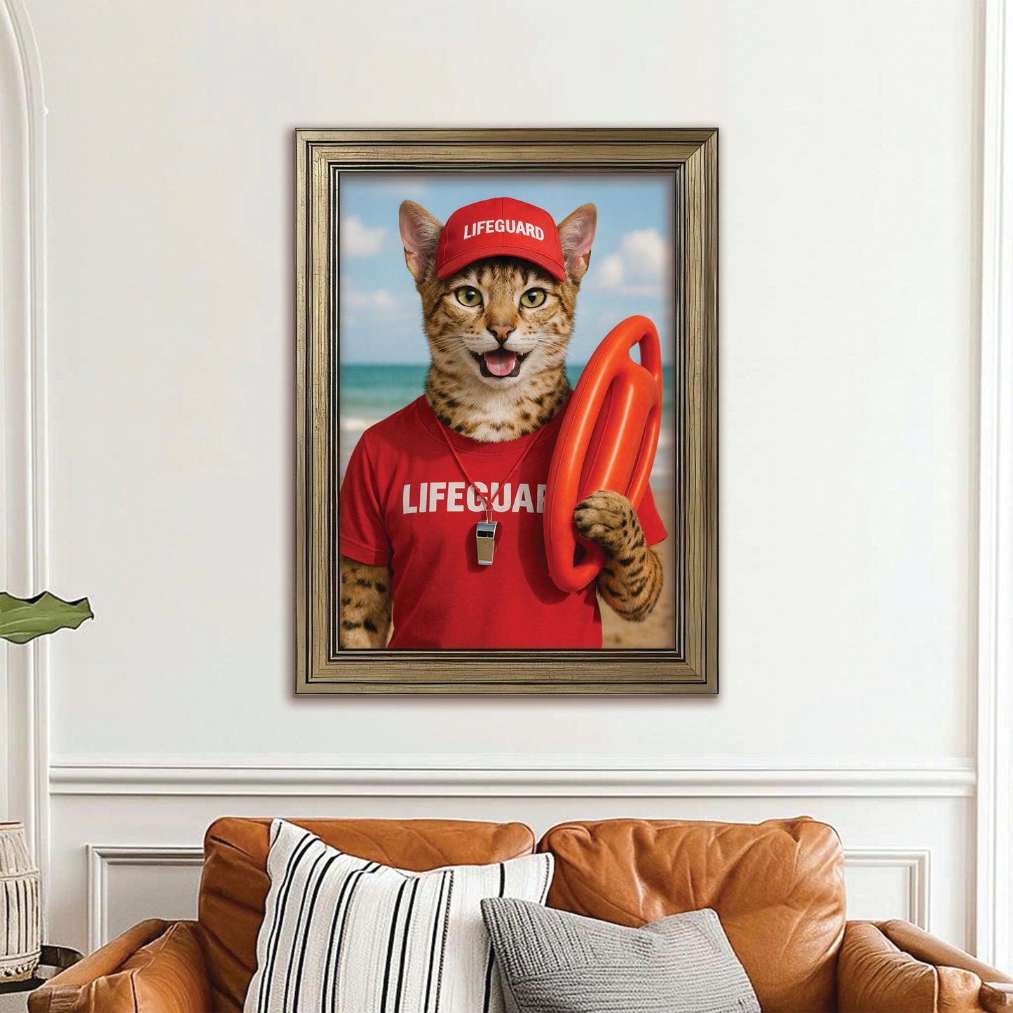 Custom Photo Lifeguard Cat Canvas Framed Wall Art Gift For Cat Lovers
