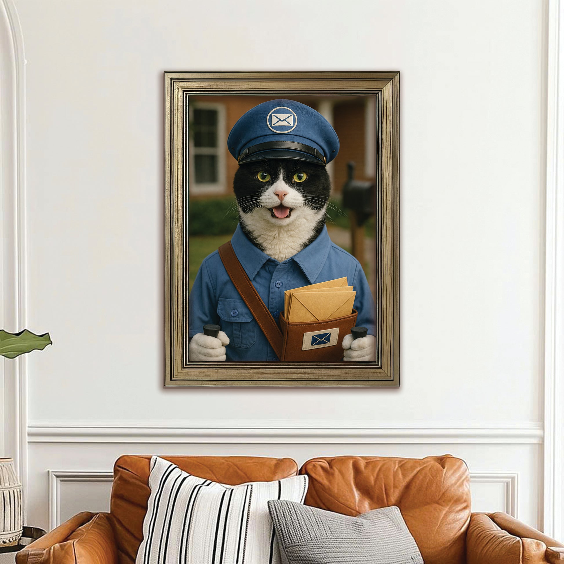 Custom Photo Mail Carrier Cat Canvas Framed Wall Art Gift For Cat Lovers