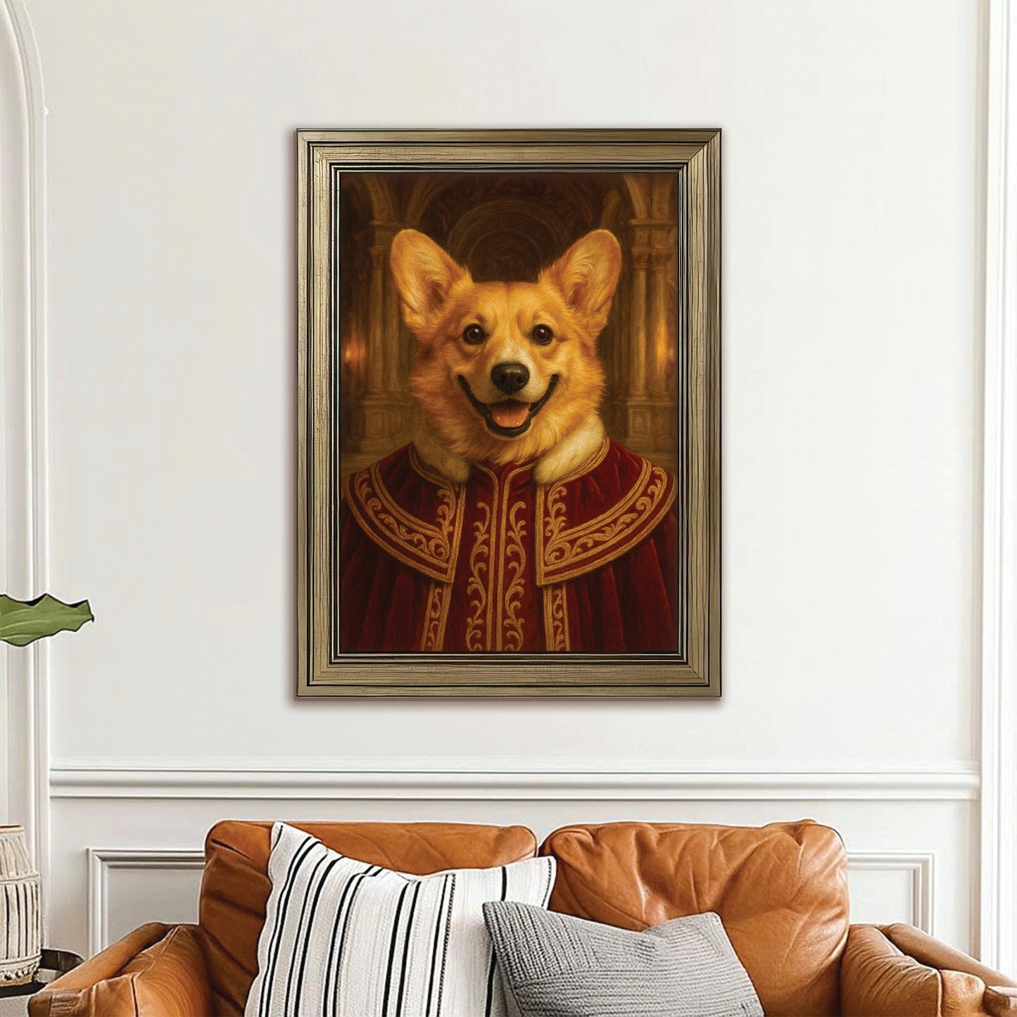 Custom Photo King Royal Dog Style 01 Canvas Framed Wall Art Gift For Dog Lovers