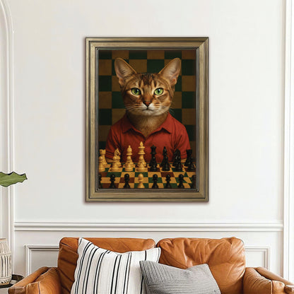 Custom Photo Chess Cat Canvas Framed Wall Art Gift For Cat Lovers