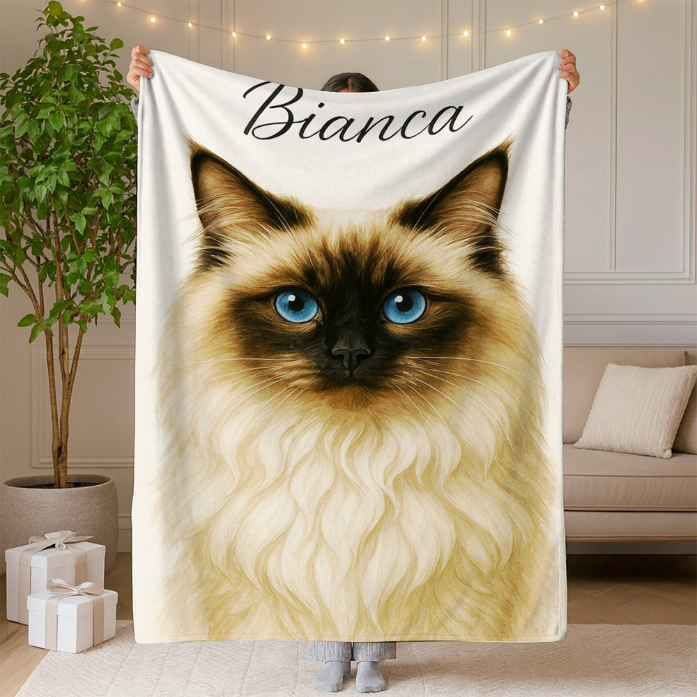 Custom Cat Portraint And With Name Blanket