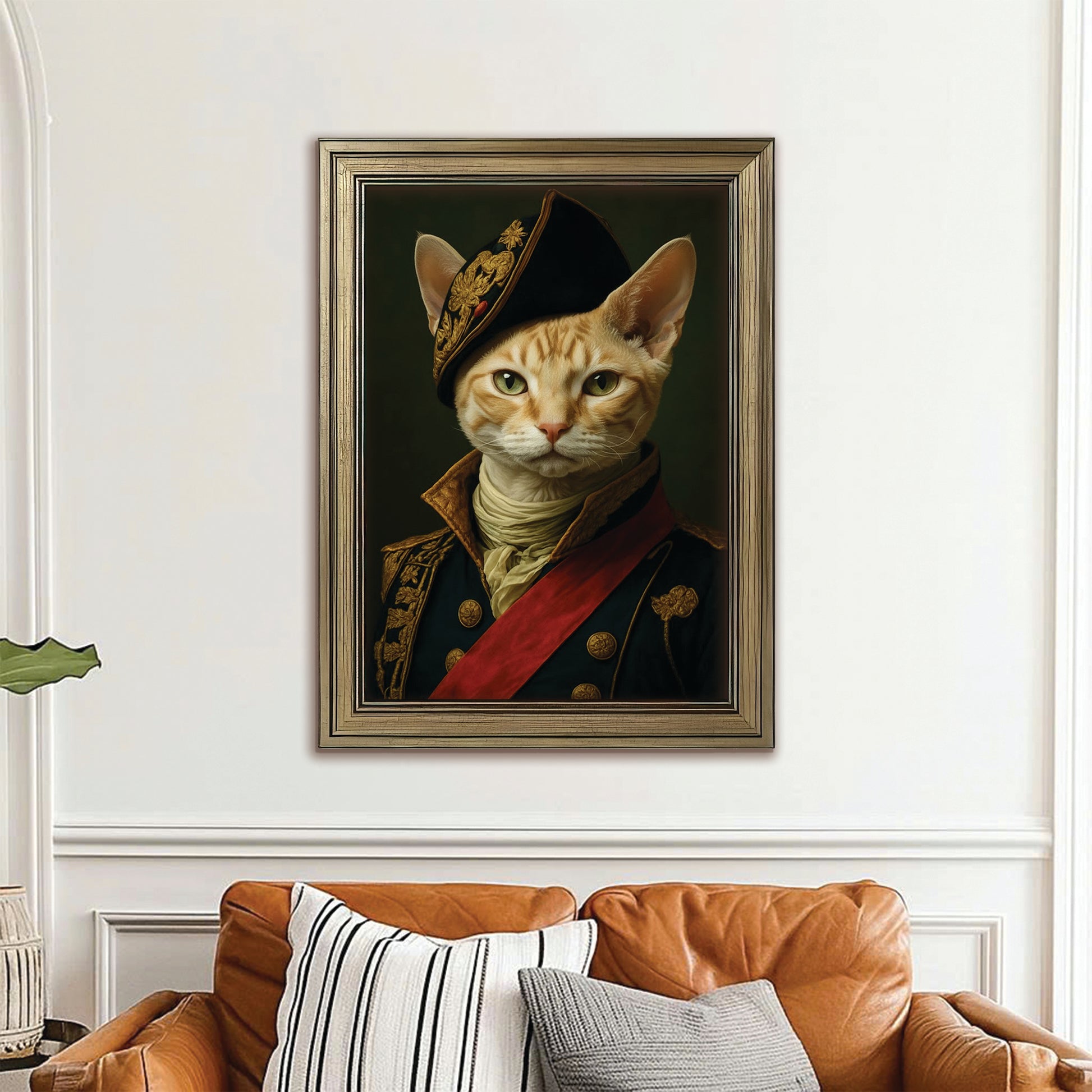Custom Photo Portrait Royal Cat Canvas Framed Wall Art Gift For Cat Lovers