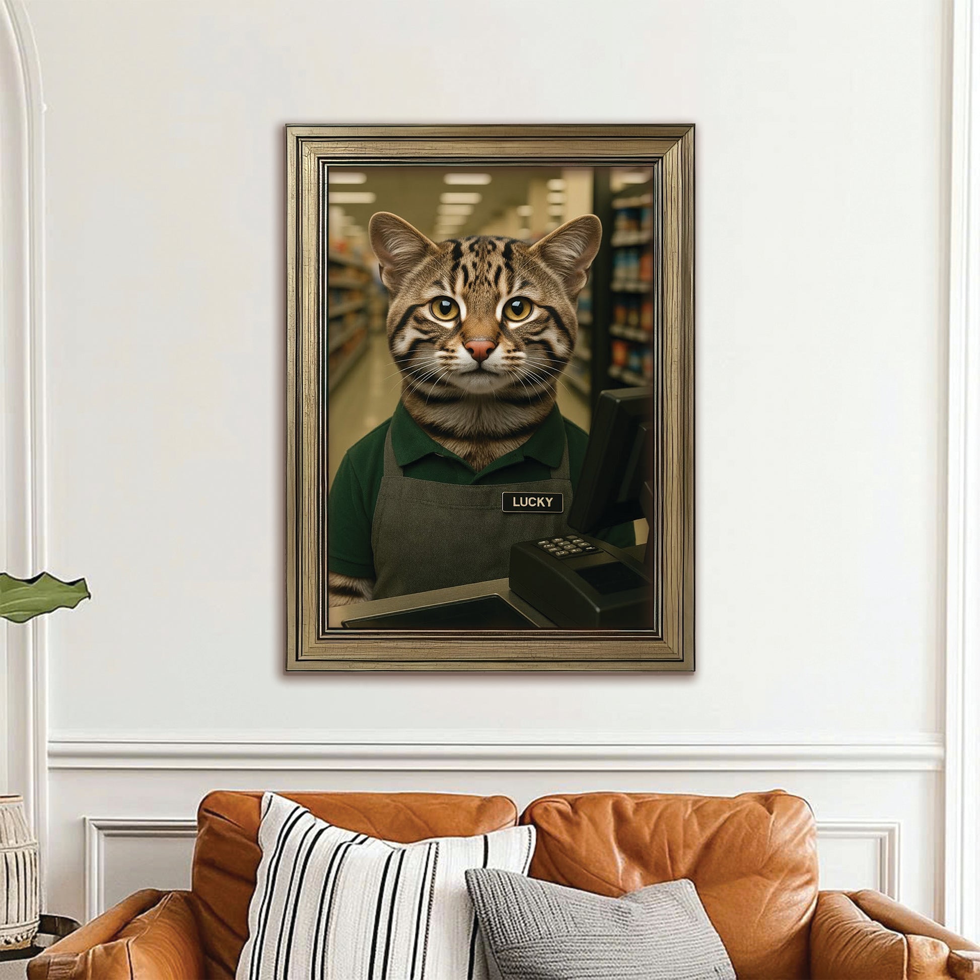 Custom Photo Cashier Cat Canvas Framed Wall Art Gift For Cat Lovers