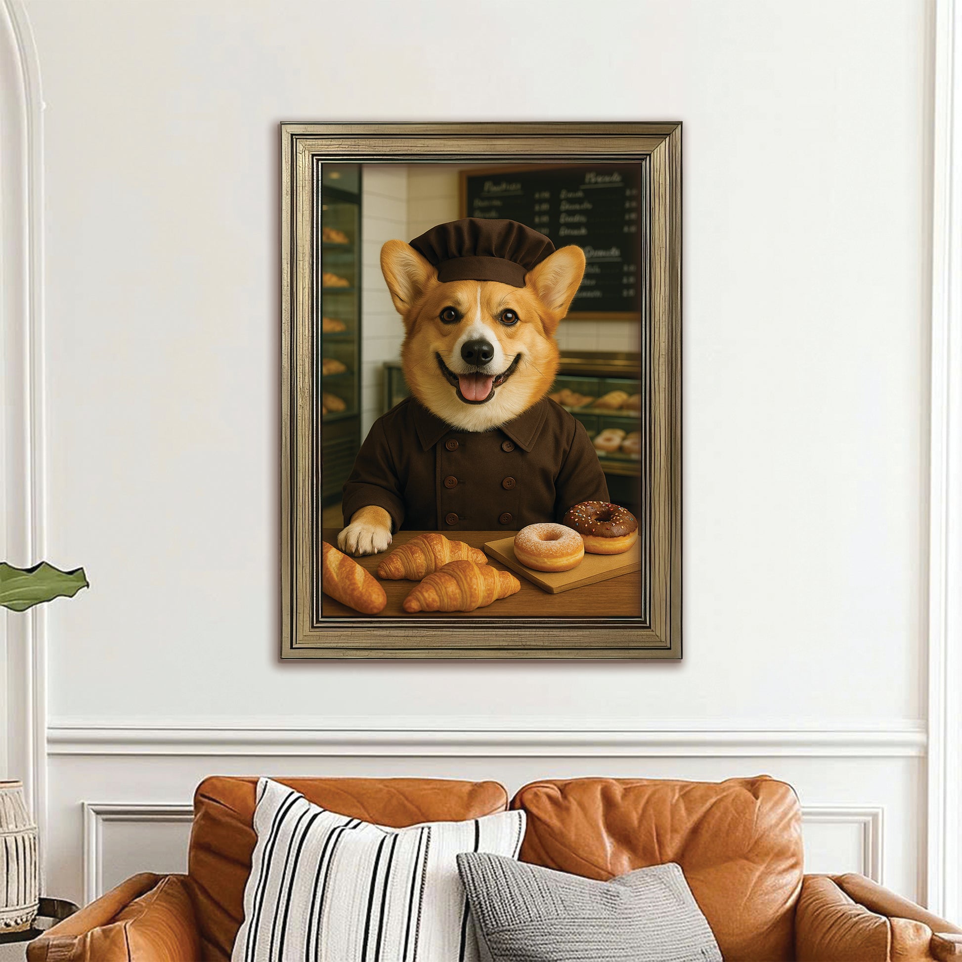 Custom Photo Baker Corgi Dog Canvas Framed Wall Art Gift For Dog Lovers