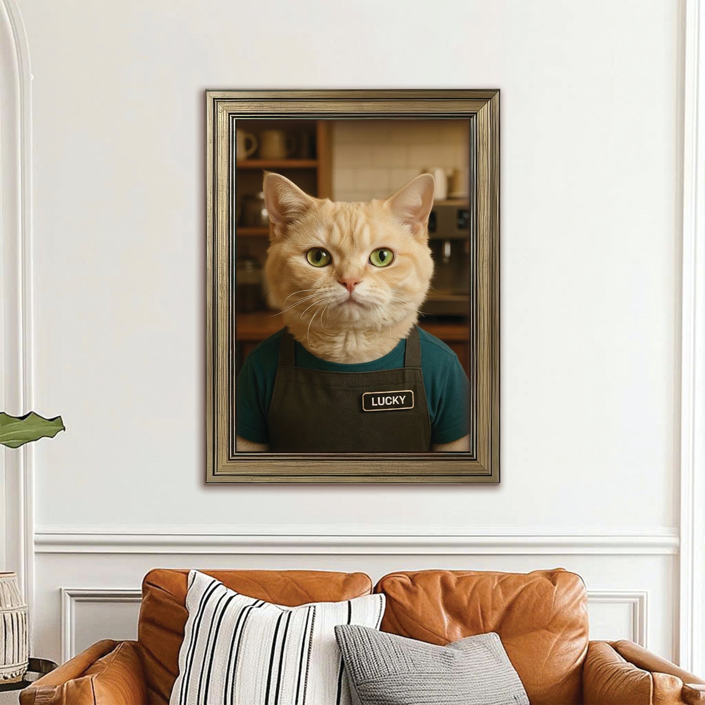 Custom Photo Barista Cat Canvas Framed Wall Art Gift For Cat Lovers