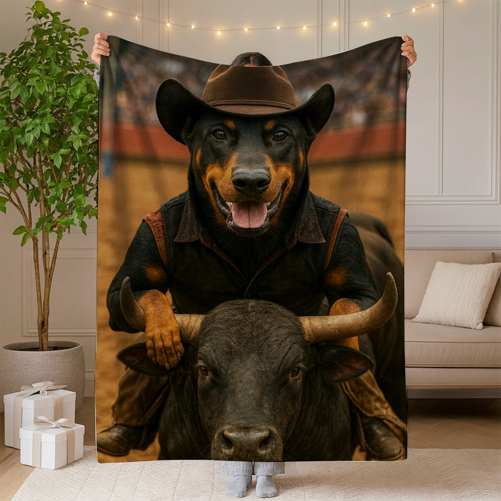 Custom Photo Bull Rider Cowboy Dog BlanketGift For Dog Lovers