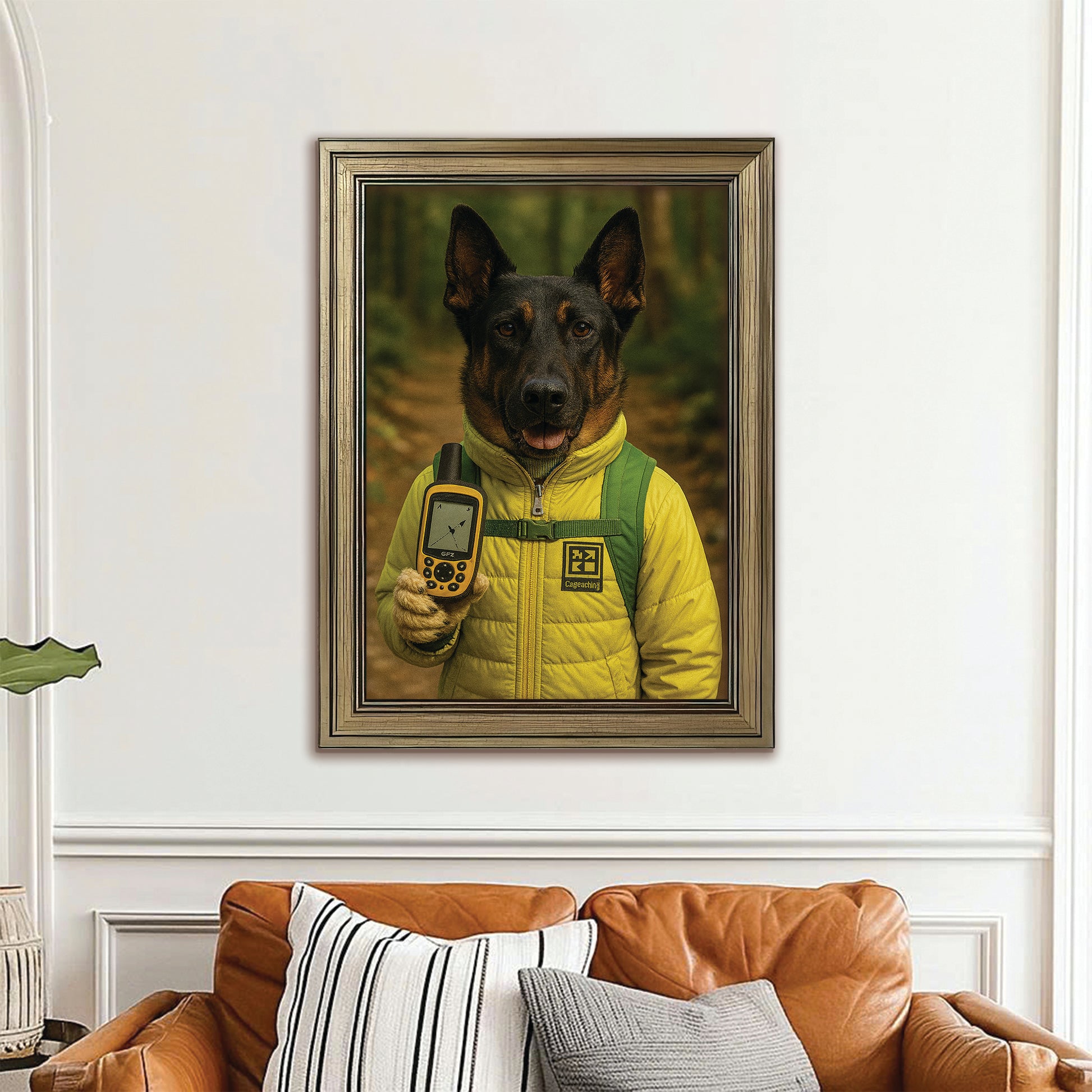 Custom Photo Geocaching Gps Adventure Dog Canvas Framed Wall Art Gift For Dog Lovers