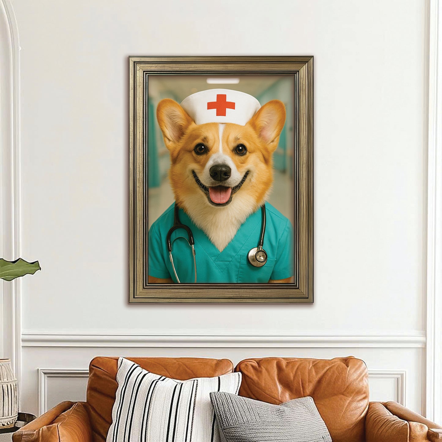 Custom Photo Nurse Dog Canvas Framed Wall Art Gift For Dog Lovers