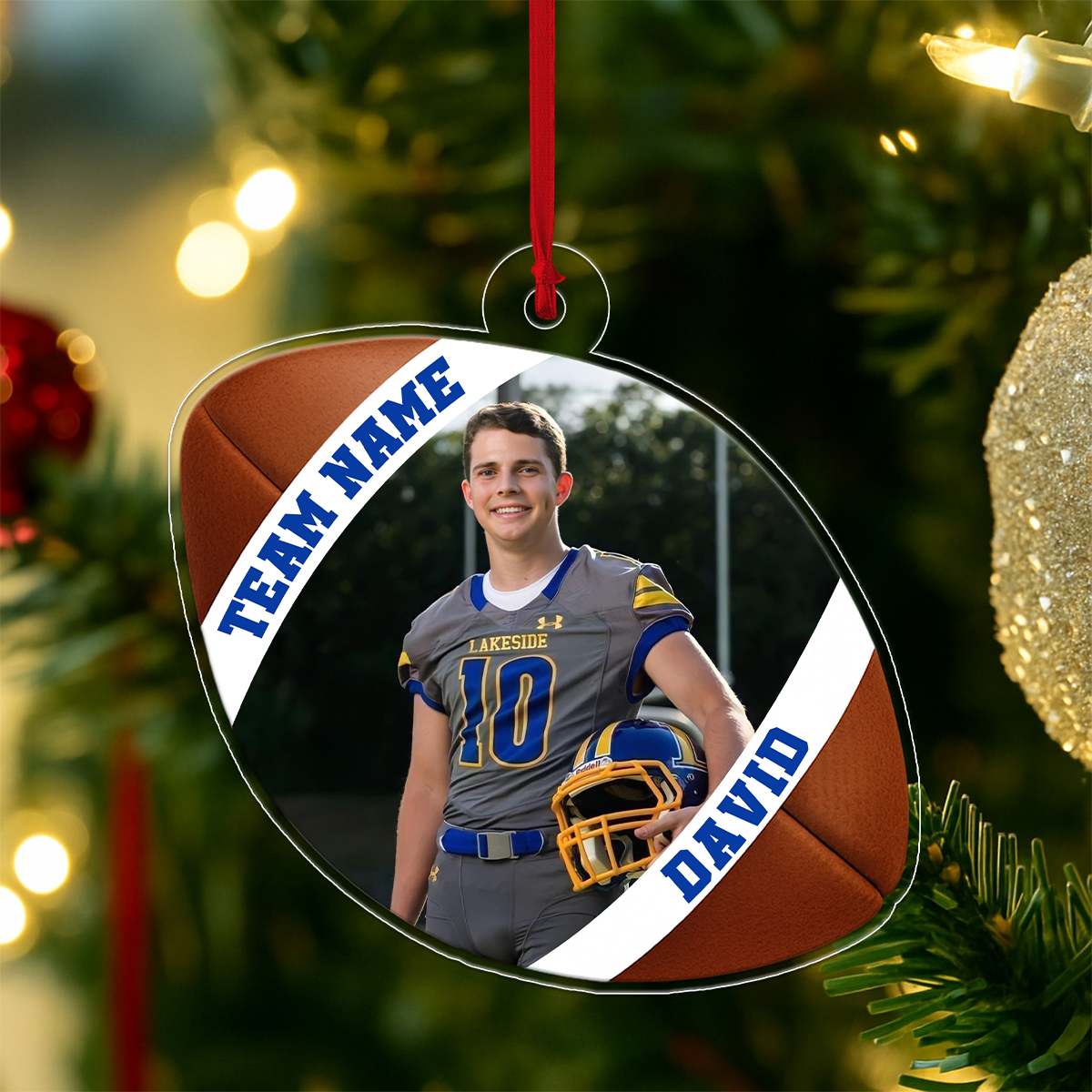 Custom Photo Football Player Xmas Acrylic Ornament Christmas Gift