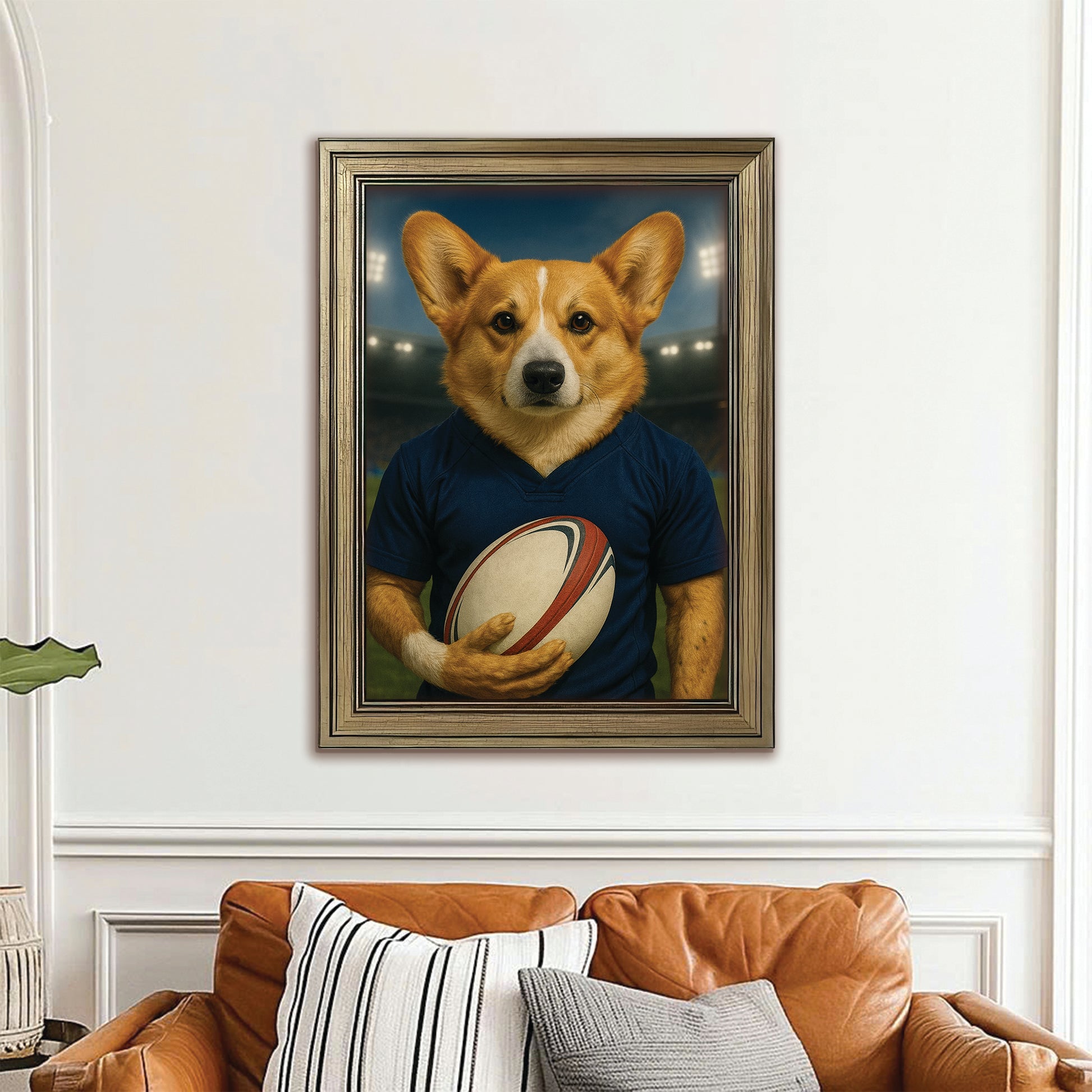 Custom Dog Rugby Sport Dog Canvas Framed Wall Art Gift For Dog Lovers