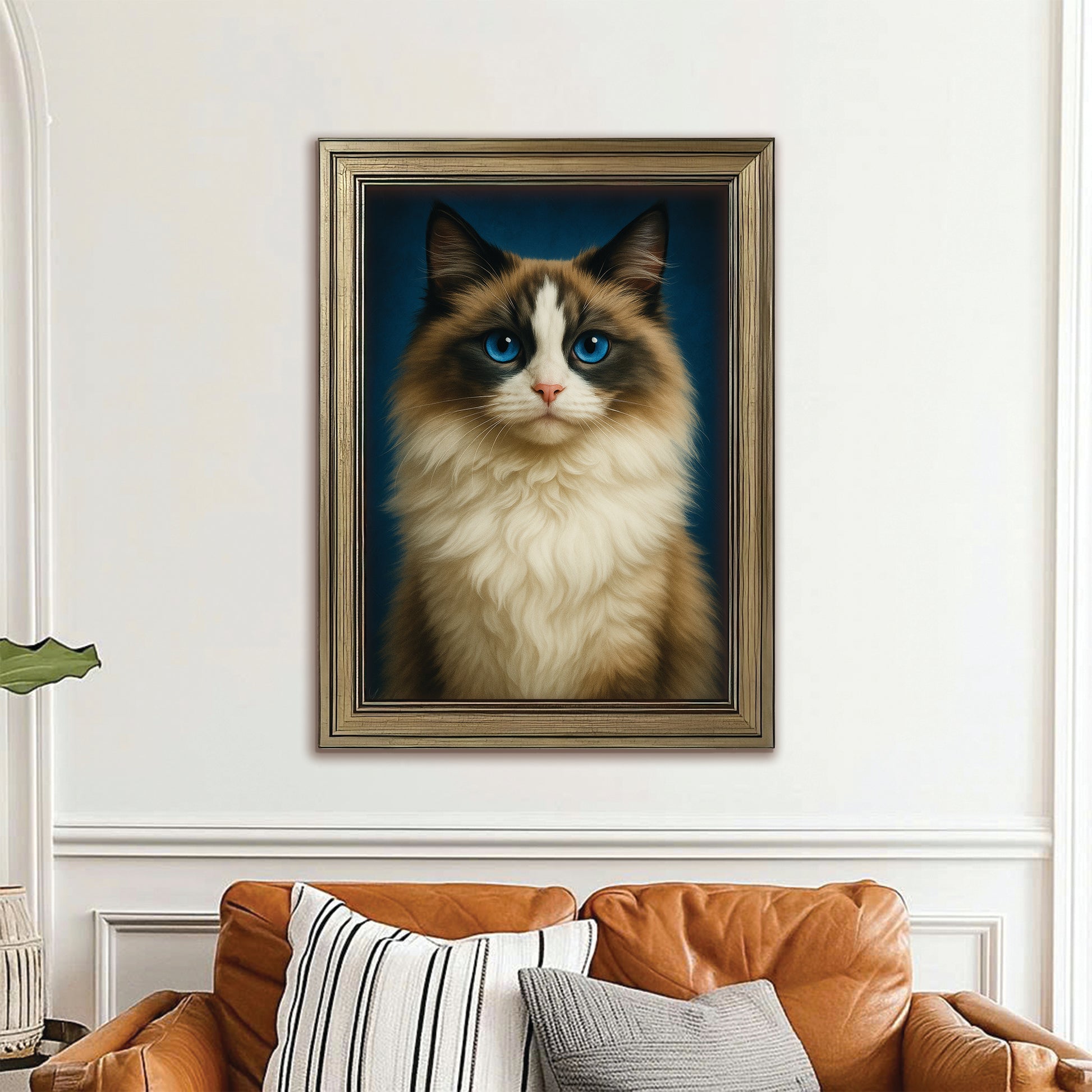 Custom Cat Deep Blue Canvas Framed Wall Art