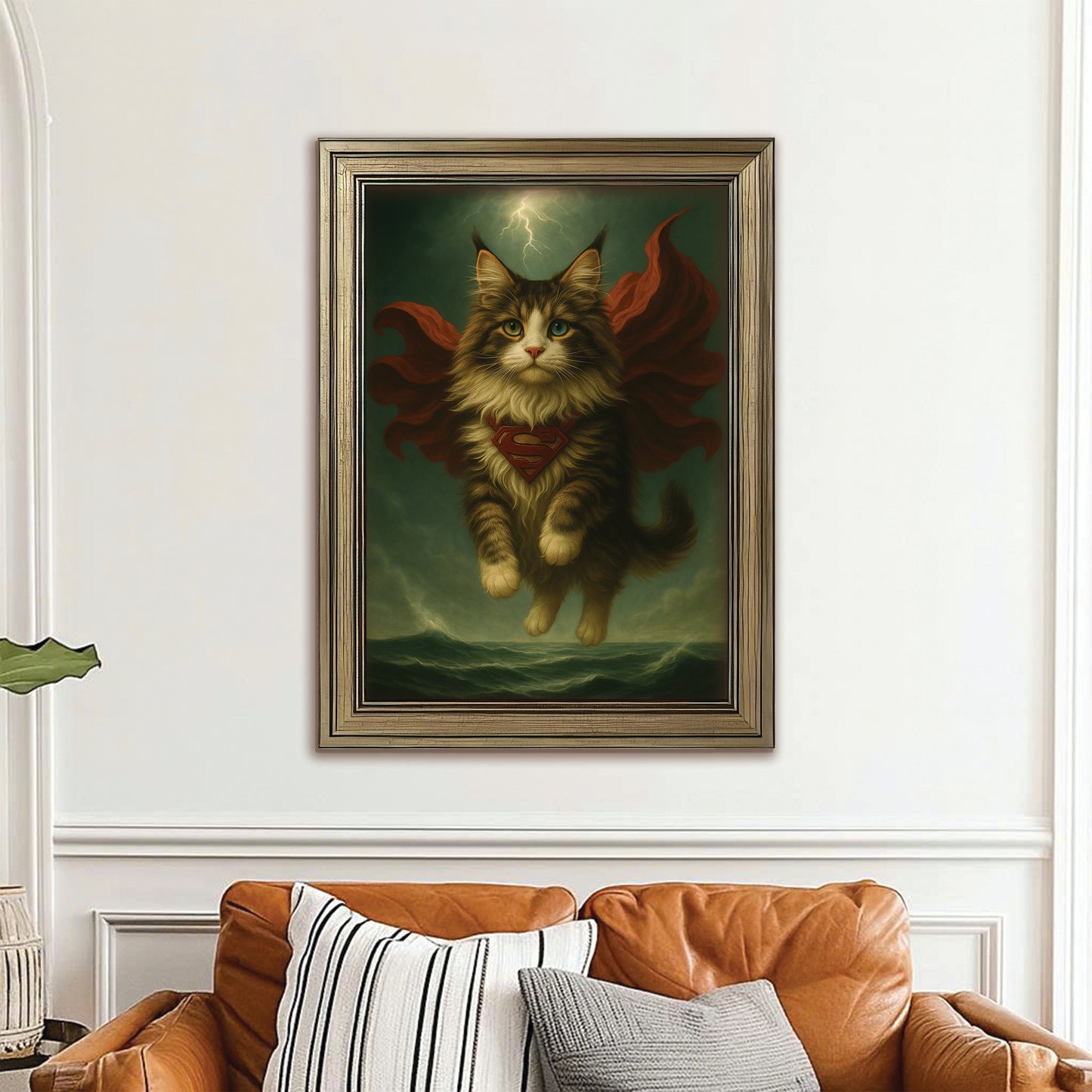 Custom Photo Cat Hero Canvas Framed Wall Art