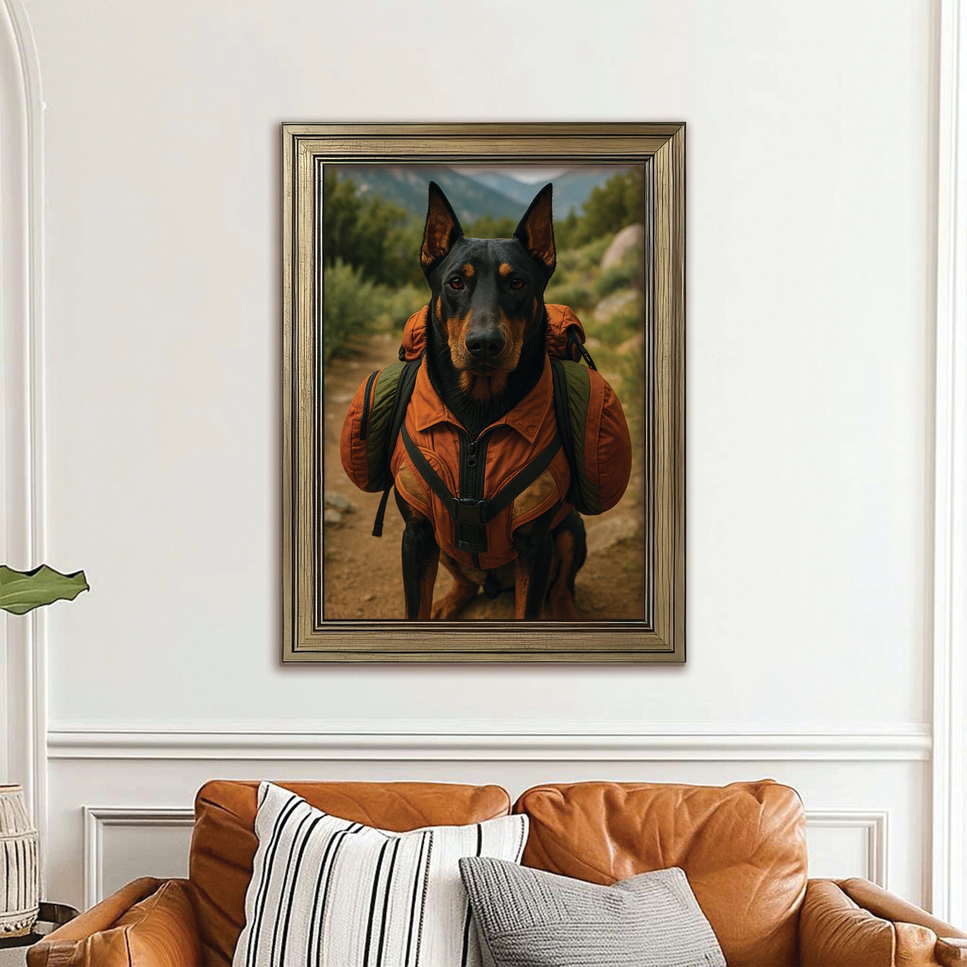 Custom Photo Backpacking Hiking Dog Canvas Framed Wall Art Gift For Dog Lovers