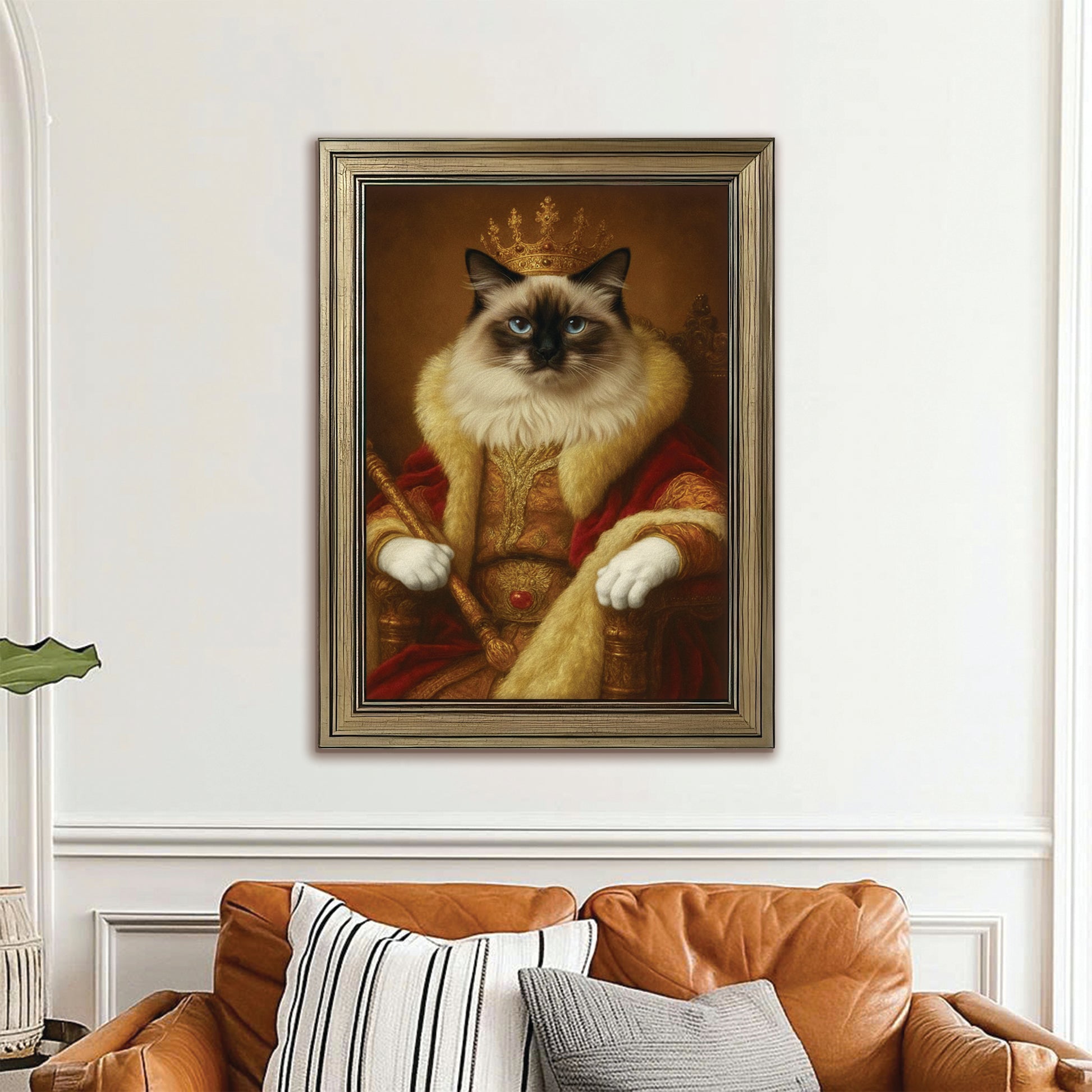 Custom Photo King Royal With Crown Cat Canvas Framed Wall Art Gift For Cat Lovers