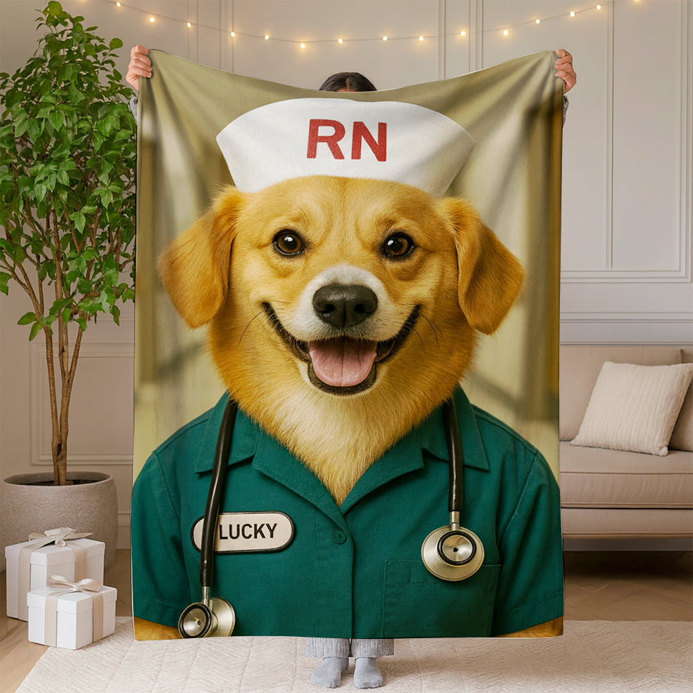 Custom Photo Registed Nurse Dog BlanketGift For Dog Lovers