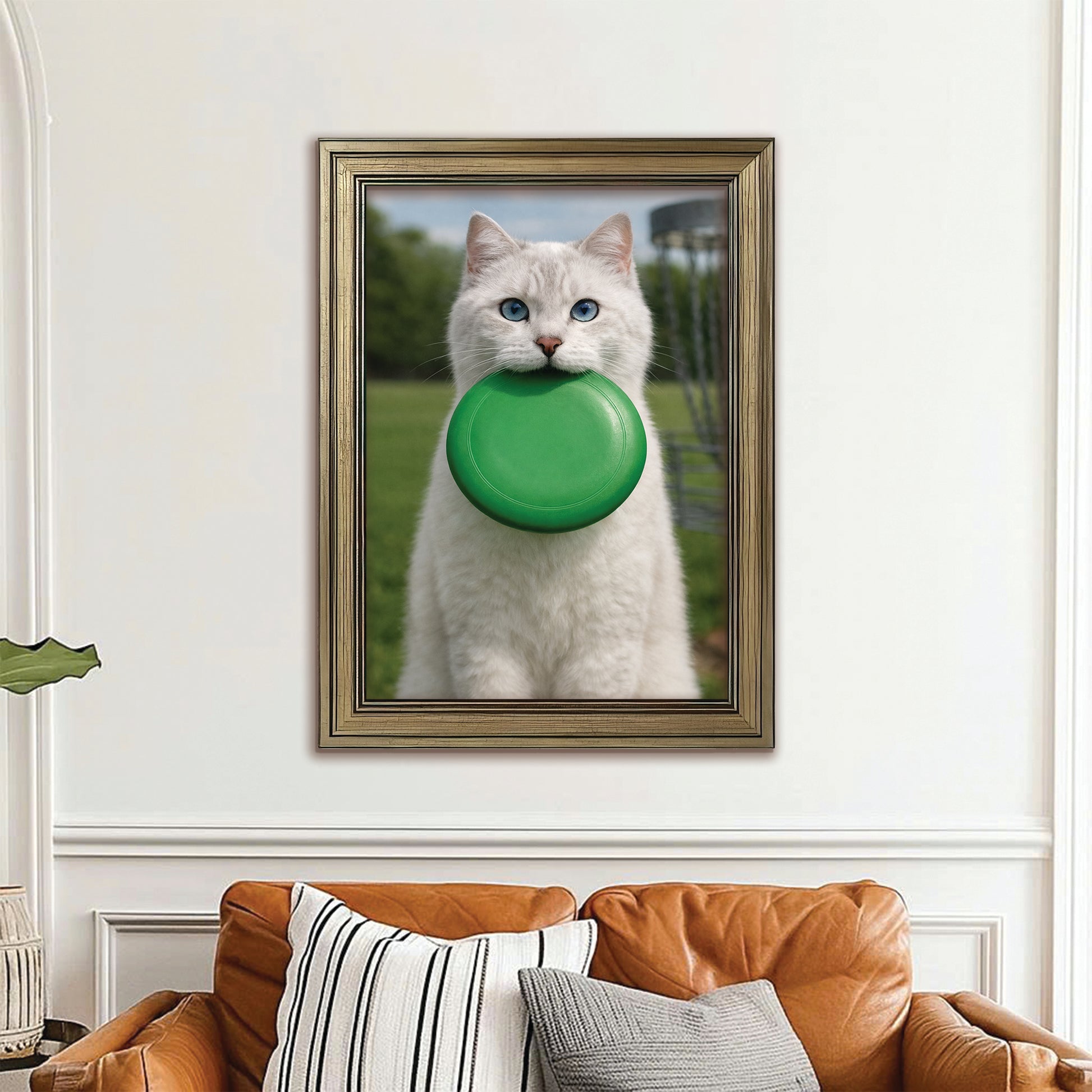 Custom Photo Disc Golf Cat Canvas Framed Wall Art  Gift For Cat Lovers