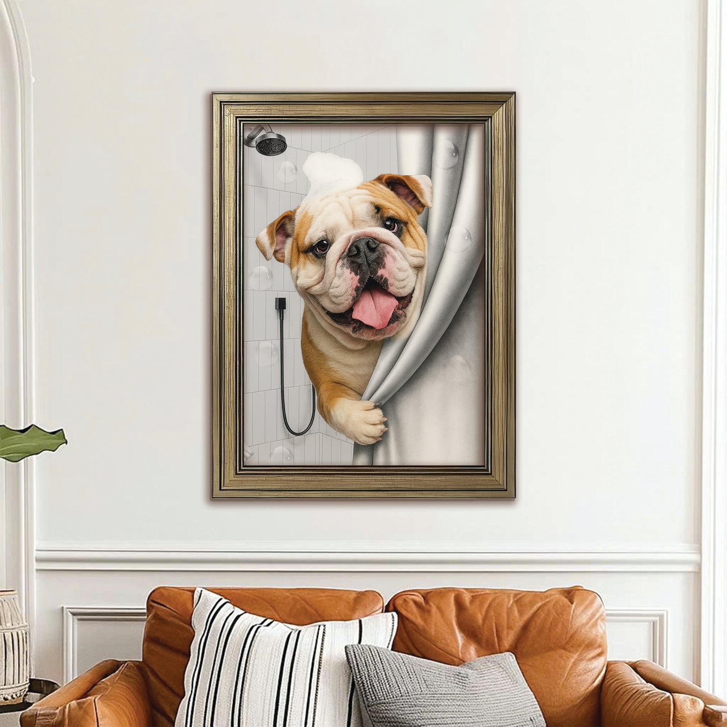 Custom Dog Photo Dog In Bathroom Canvas Framed Wall Art Gift For Dog Lovers