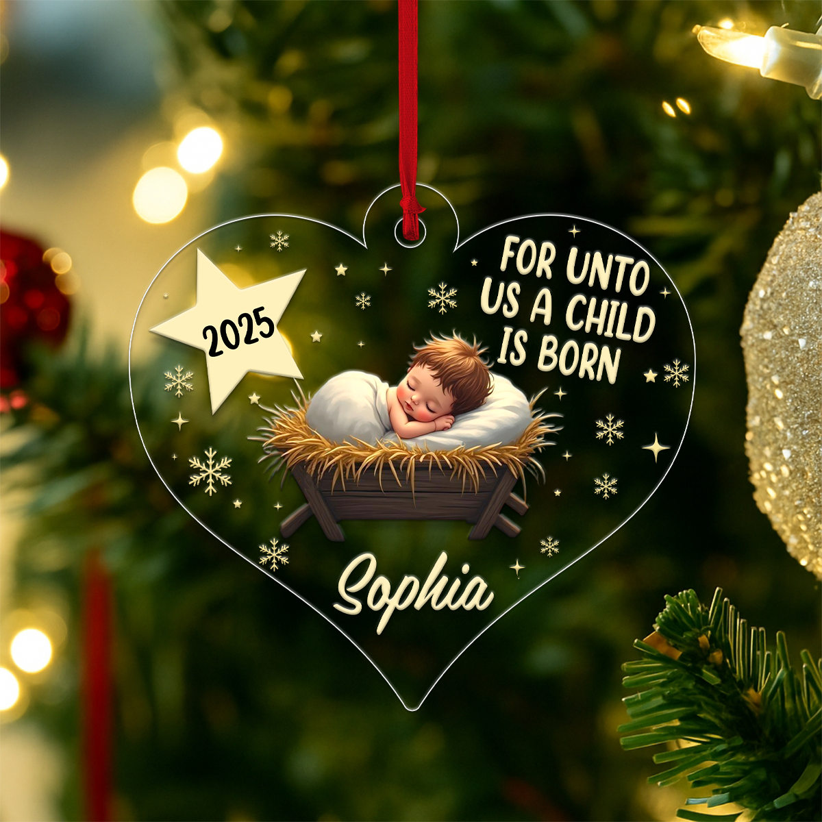 Custom Name Baby Jesus Christmas Acrylic Ornament Christmas Gift